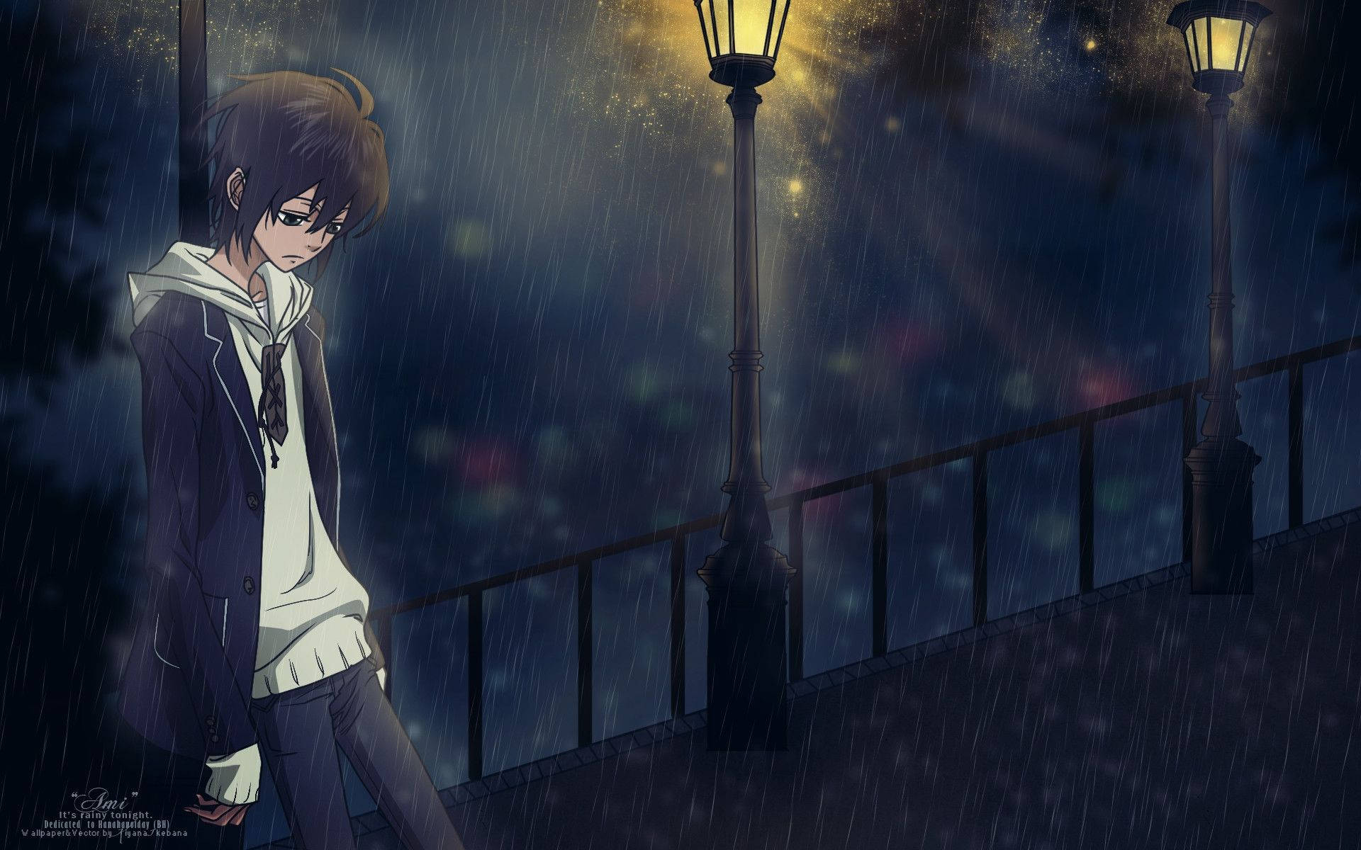 A Sad Anime Boy Waiting Background