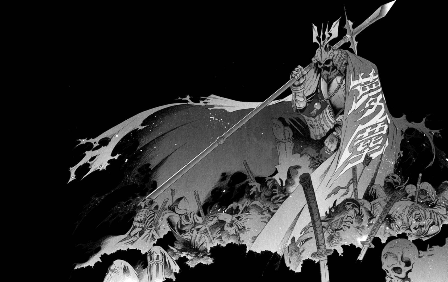 A Samurai Stands Atop A Rooftop, Sword Drawn And Ready To Fight. Background