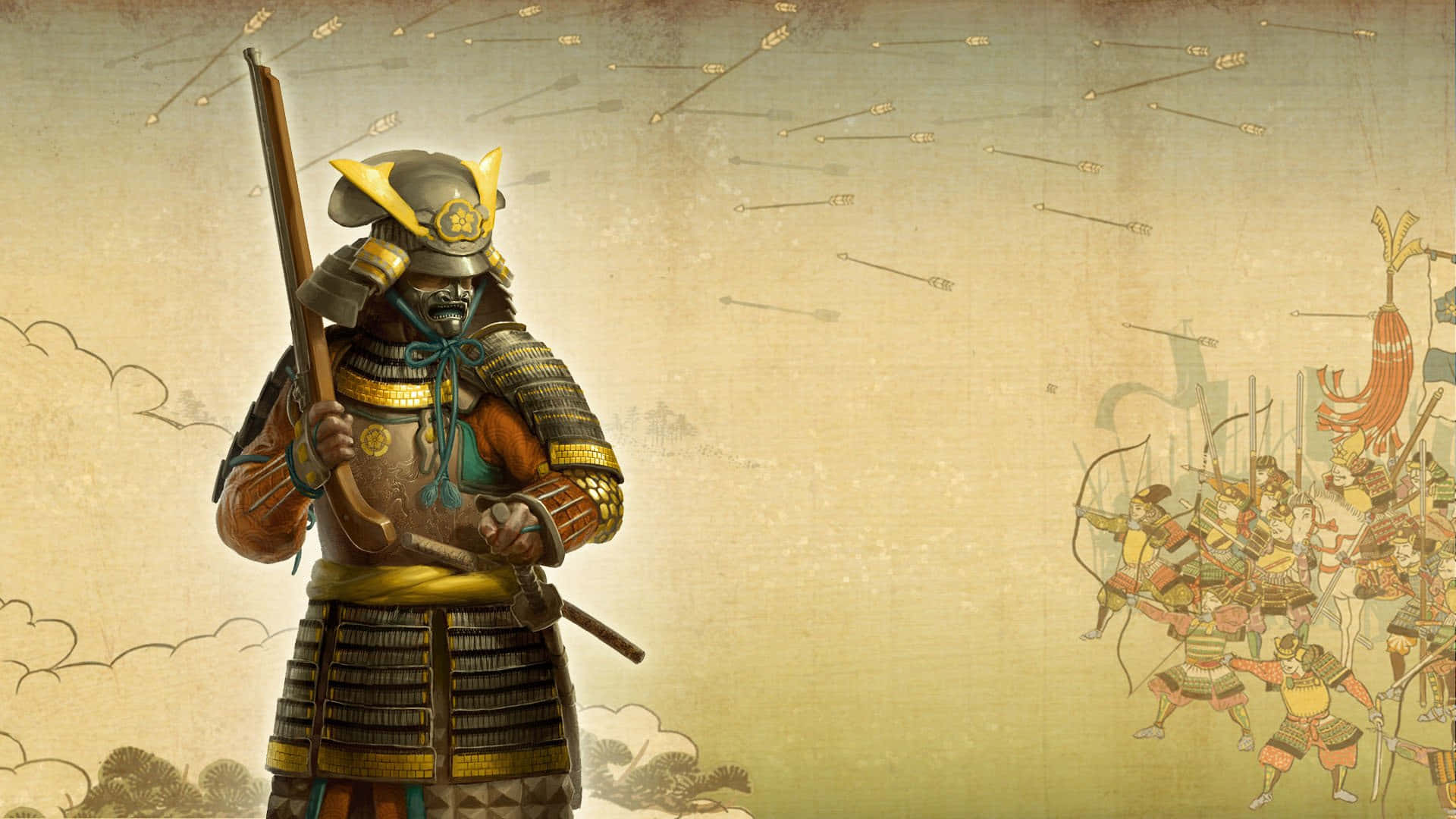 A Samurai Warrior With A Sword And A Shield Background