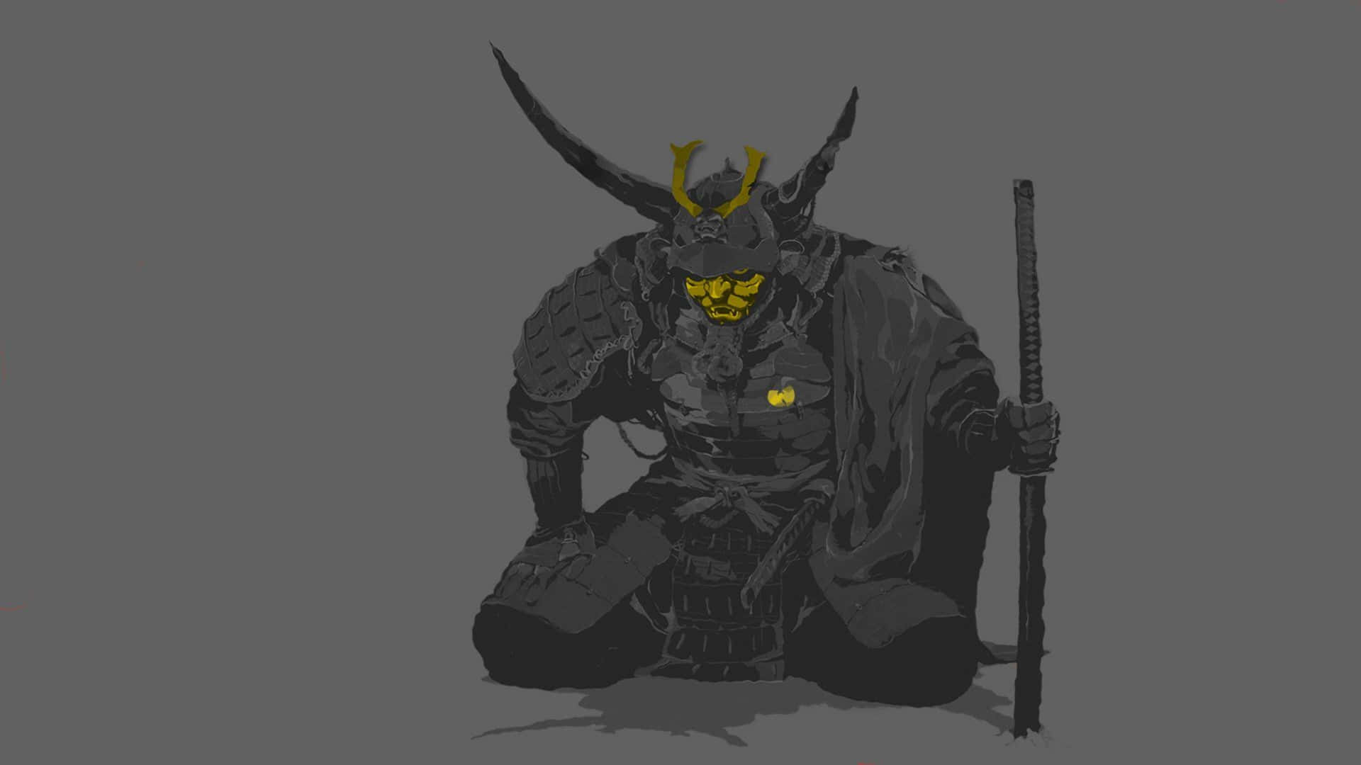 A Samurai With A Sword And A Samurai Helmet Background