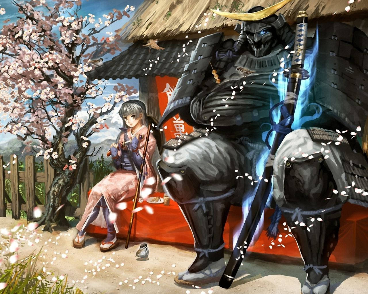 A Scene From Japanese Samurai Art Background