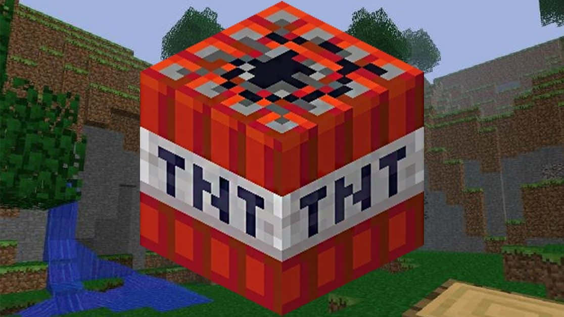 A Scene From Minecraft Featuring Tnt Explosions Background