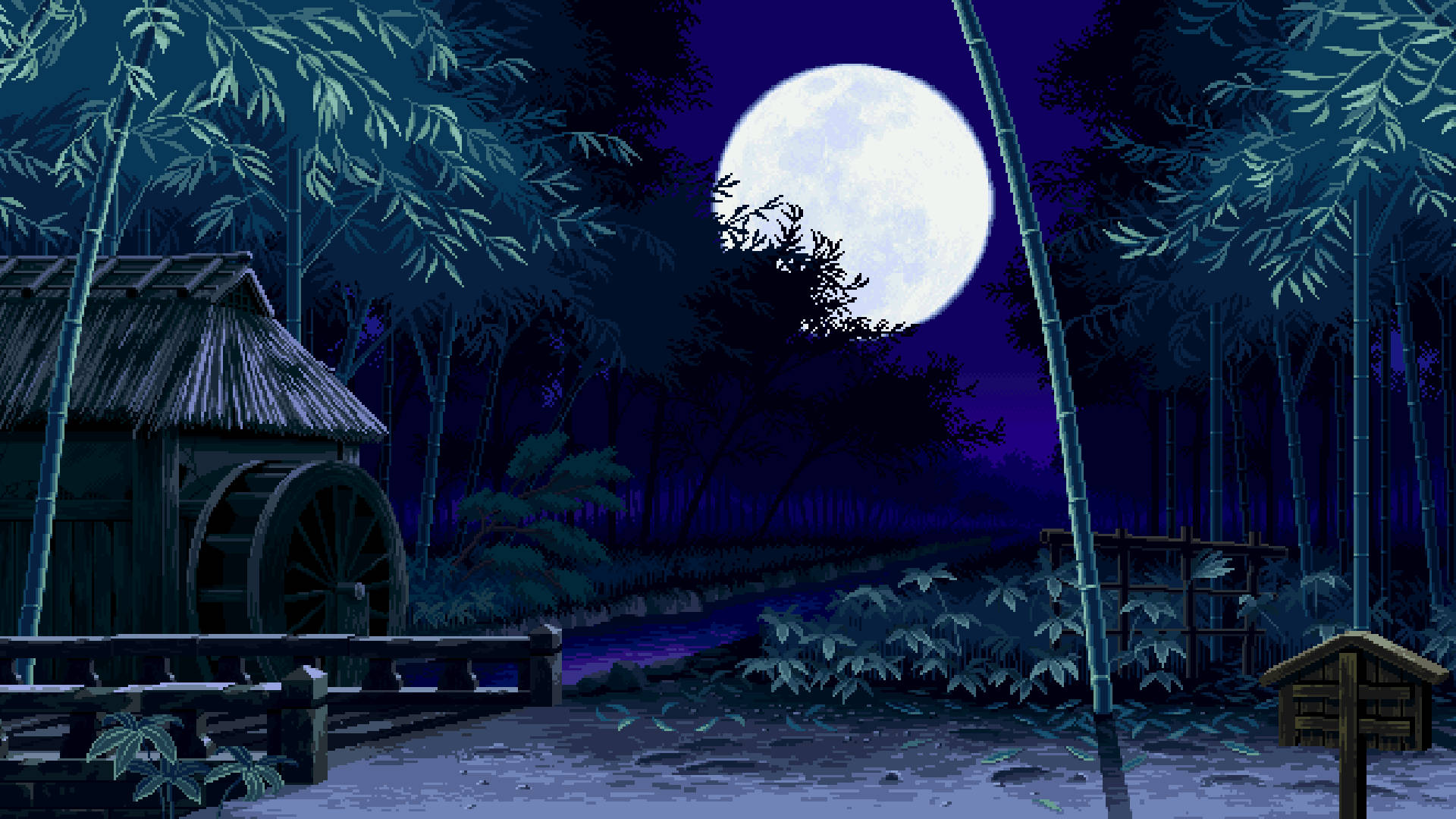 A Scene Of A Bamboo Forest At Night Background