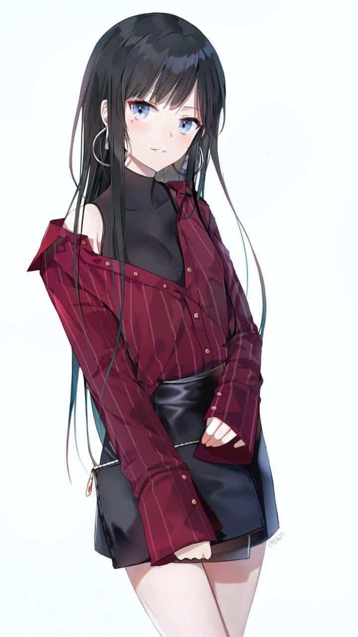 A Scenery Of Anime Girl With Black Hair Background
