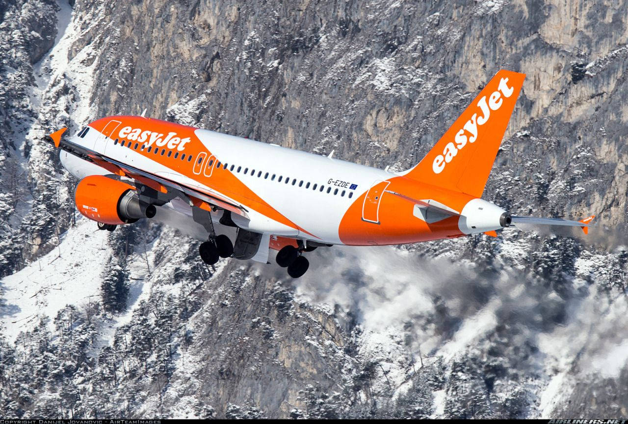 A Scenic Journey With Easyjet Over The Rocky Mountains Background