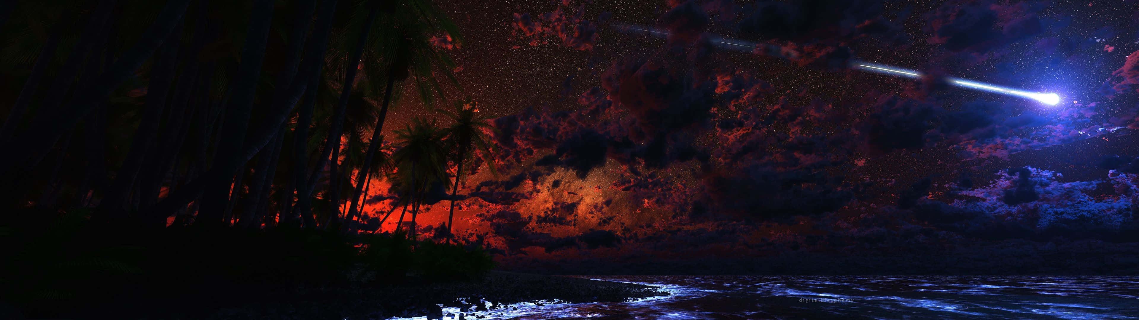 A Scenic View Of The Horizon And Ocean At Sunset Background