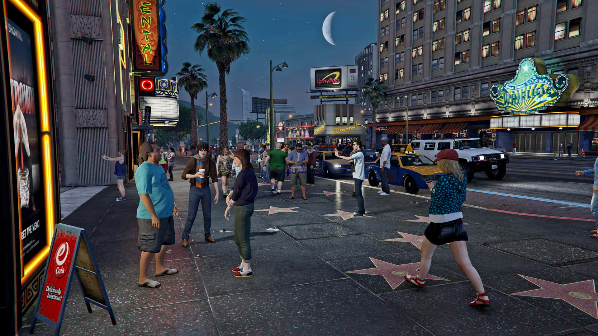 A Screenshot Of A City With People Walking Around Background