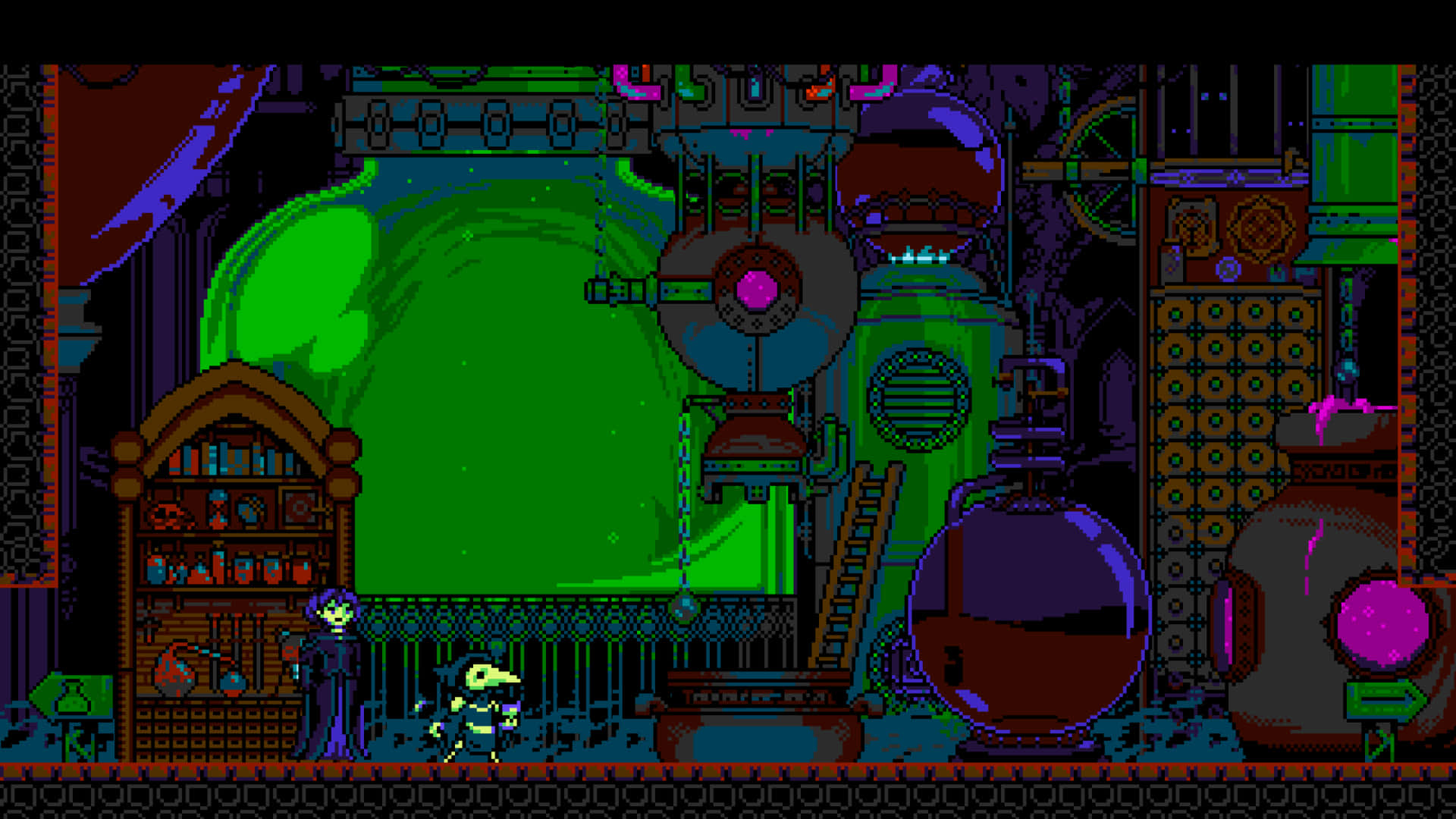 A Screenshot Of A Game With A Green And Purple Background Background