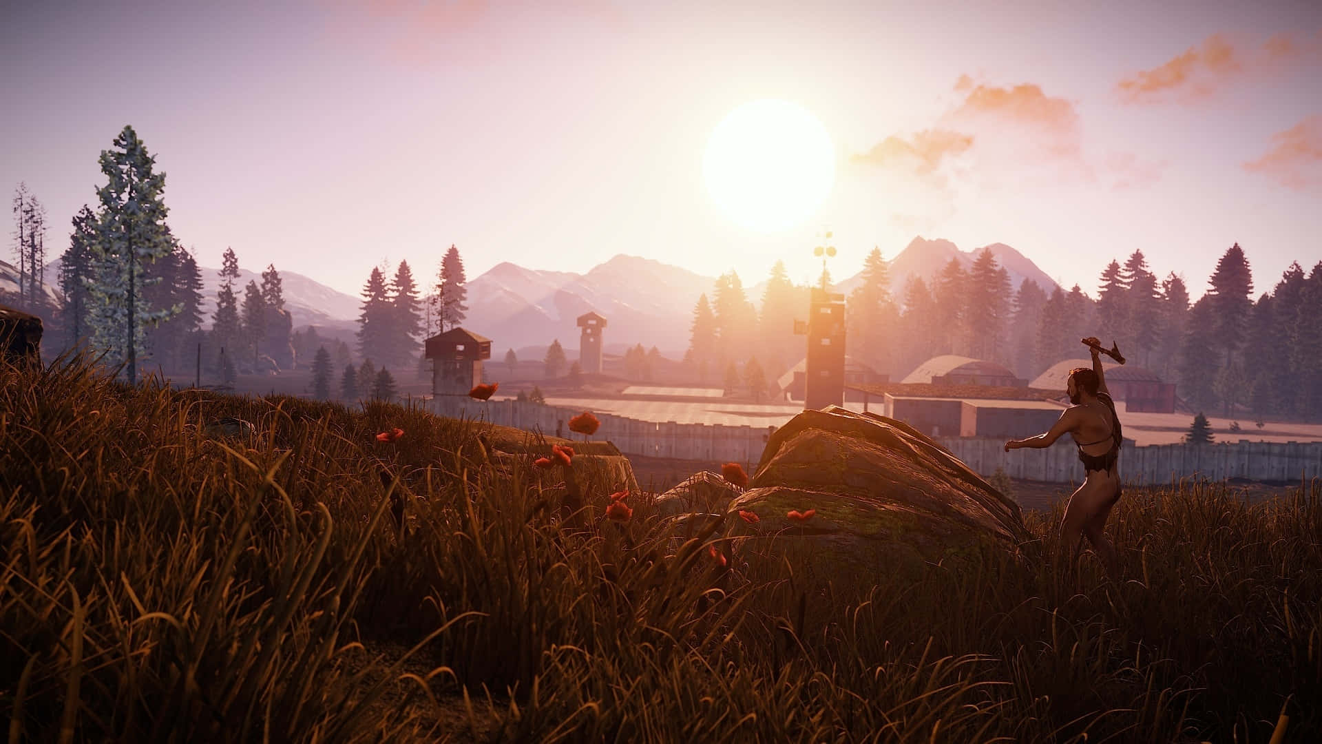 A Screenshot Of A Game With A Sunset In The Background Background