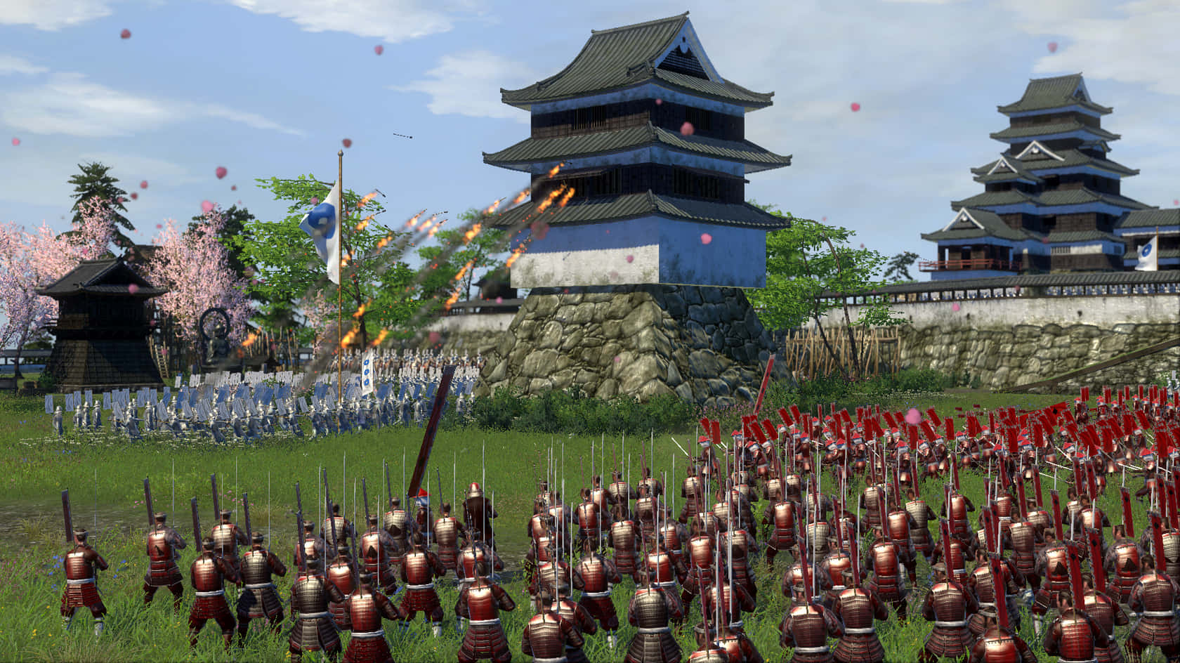 A Screenshot Of A Game With Many Soldiers In Front Of A Castle Background