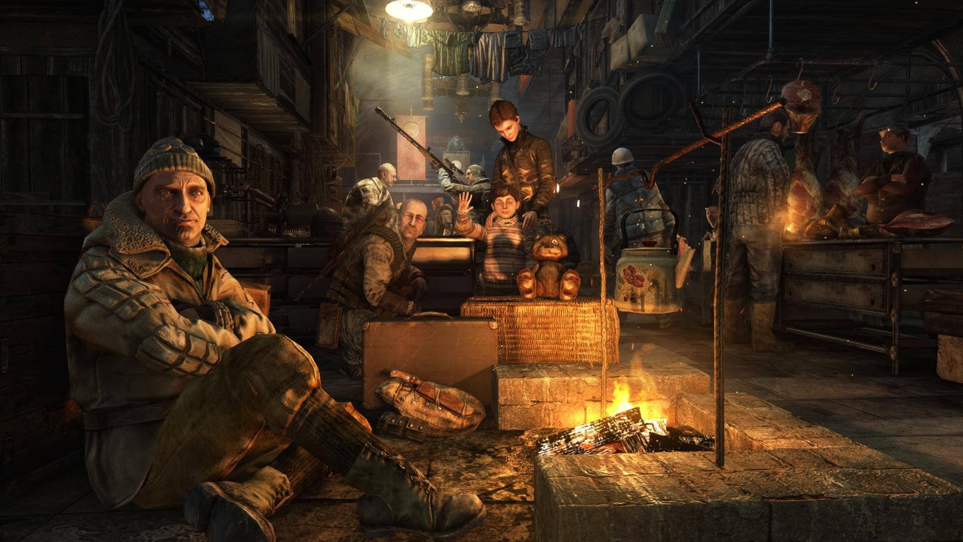 A Screenshot Of A Game With People In A Dark Room Background