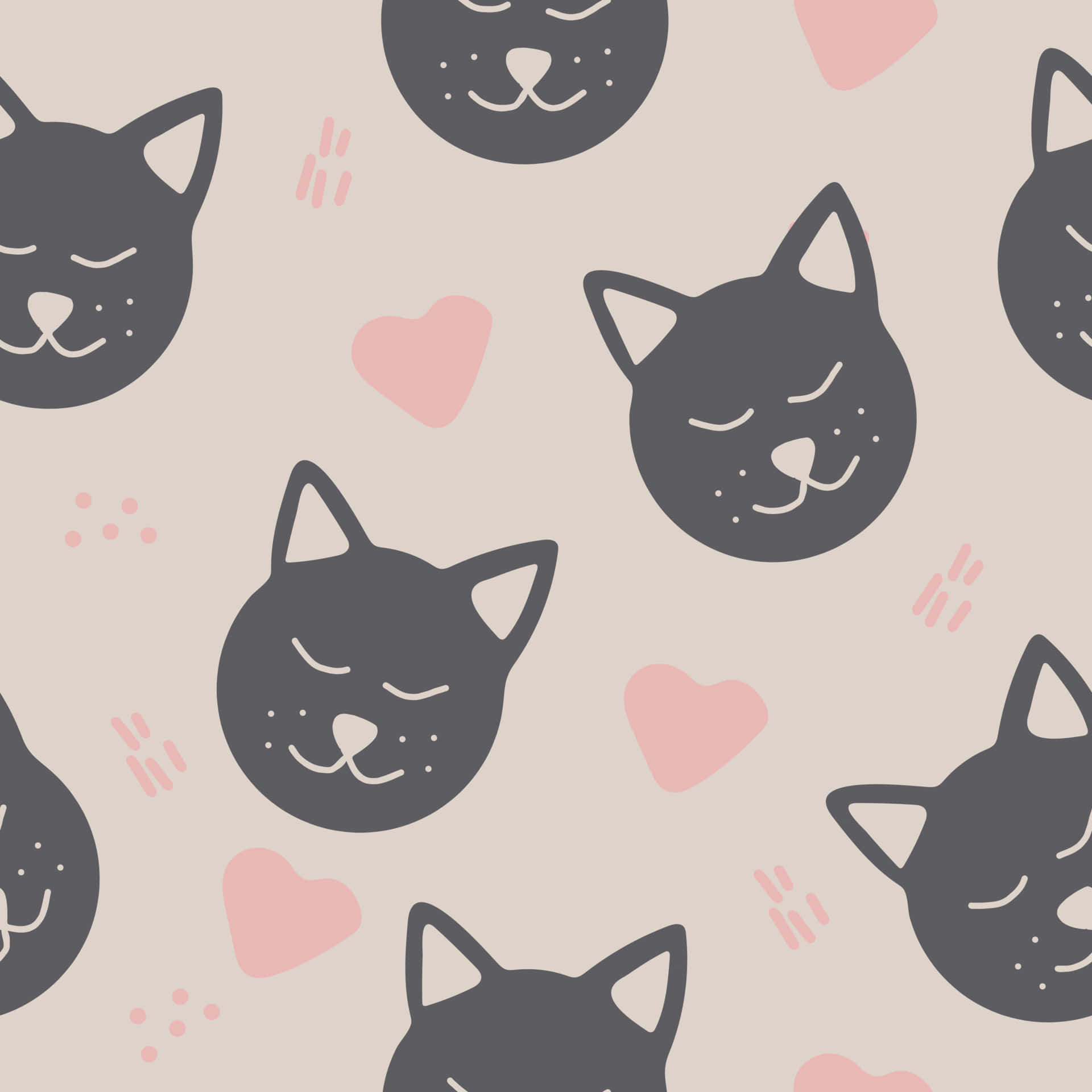 A Seamless Pattern Of Cats With Hearts And Hearts