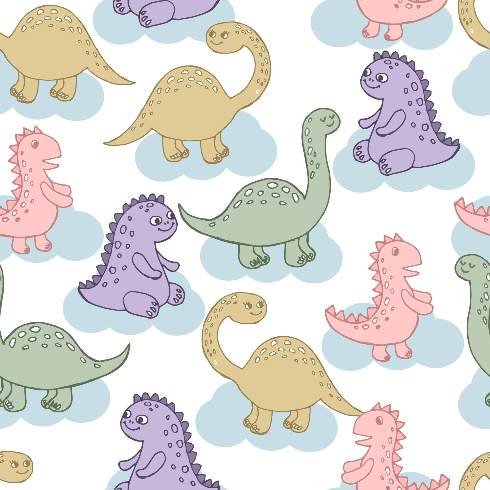 A Seamless Pattern Of Dinosaurs On A White Background Background