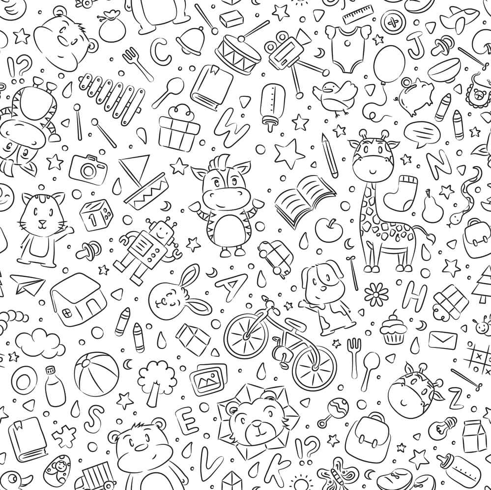 A Seamless Pattern Of Doodles On A White Background Background