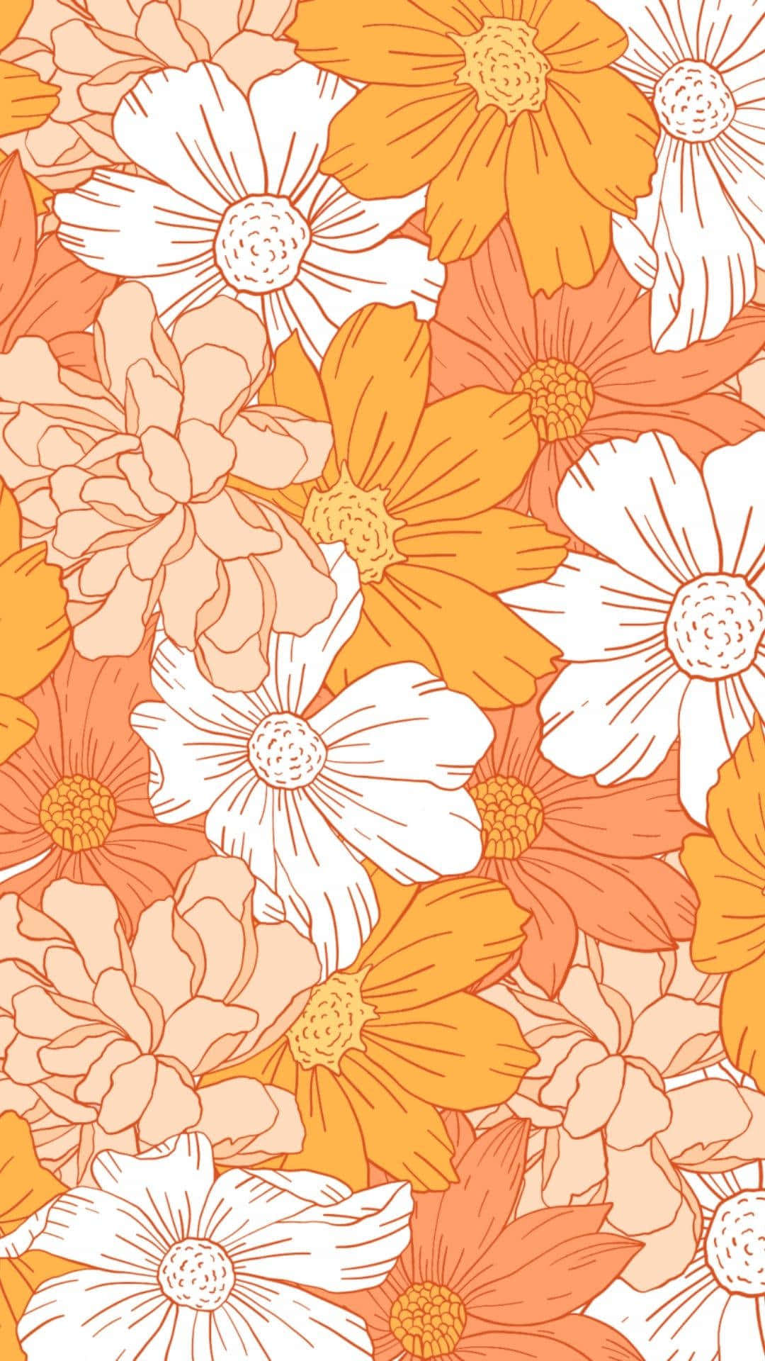 A Seamless Pattern Of Orange And White Flowers Background