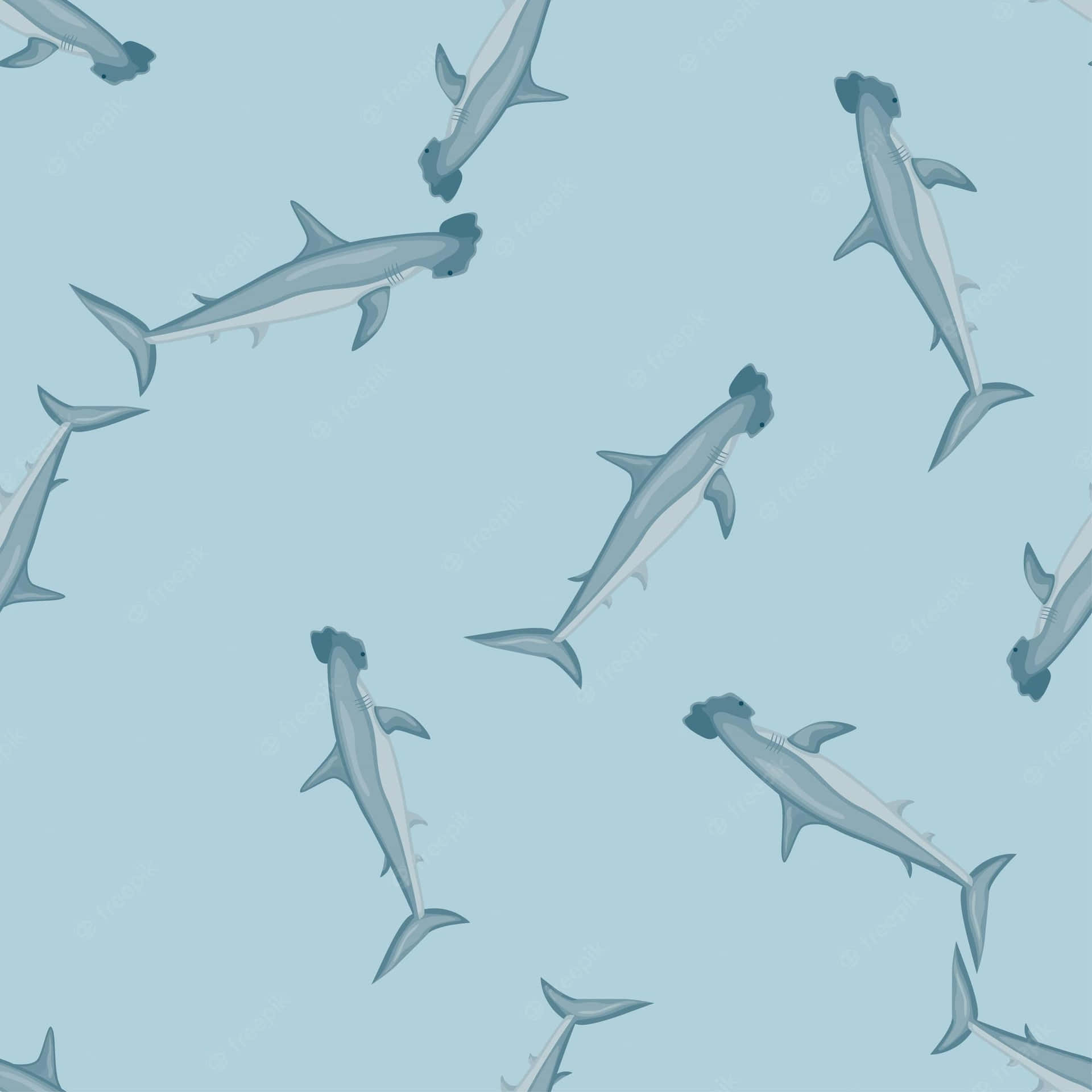 A Seamless Pattern Of Sharks On A Blue Background Background