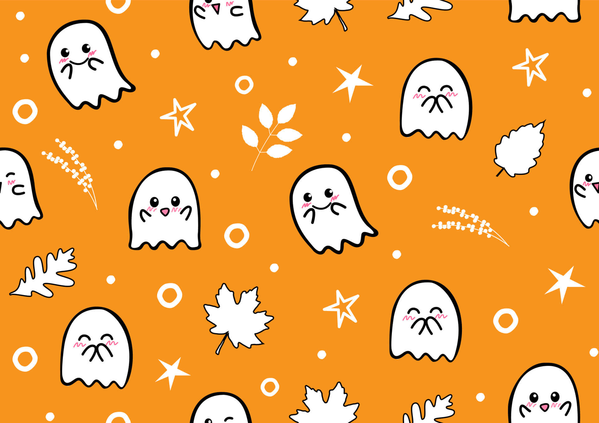 A Seamless Pattern With Ghosts And Leaves On An Orange Background Background