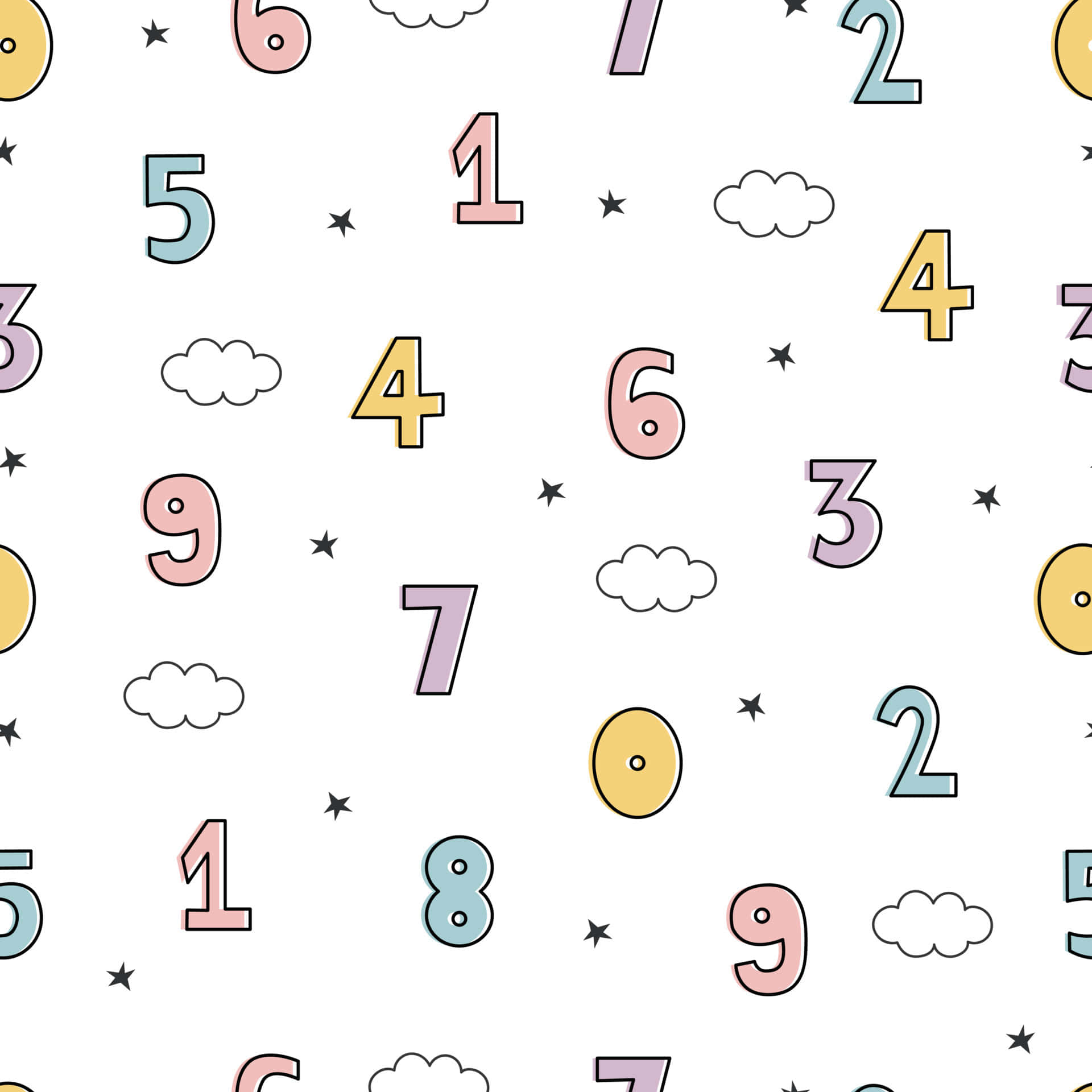 A Seamless Pattern With Numbers And Clouds