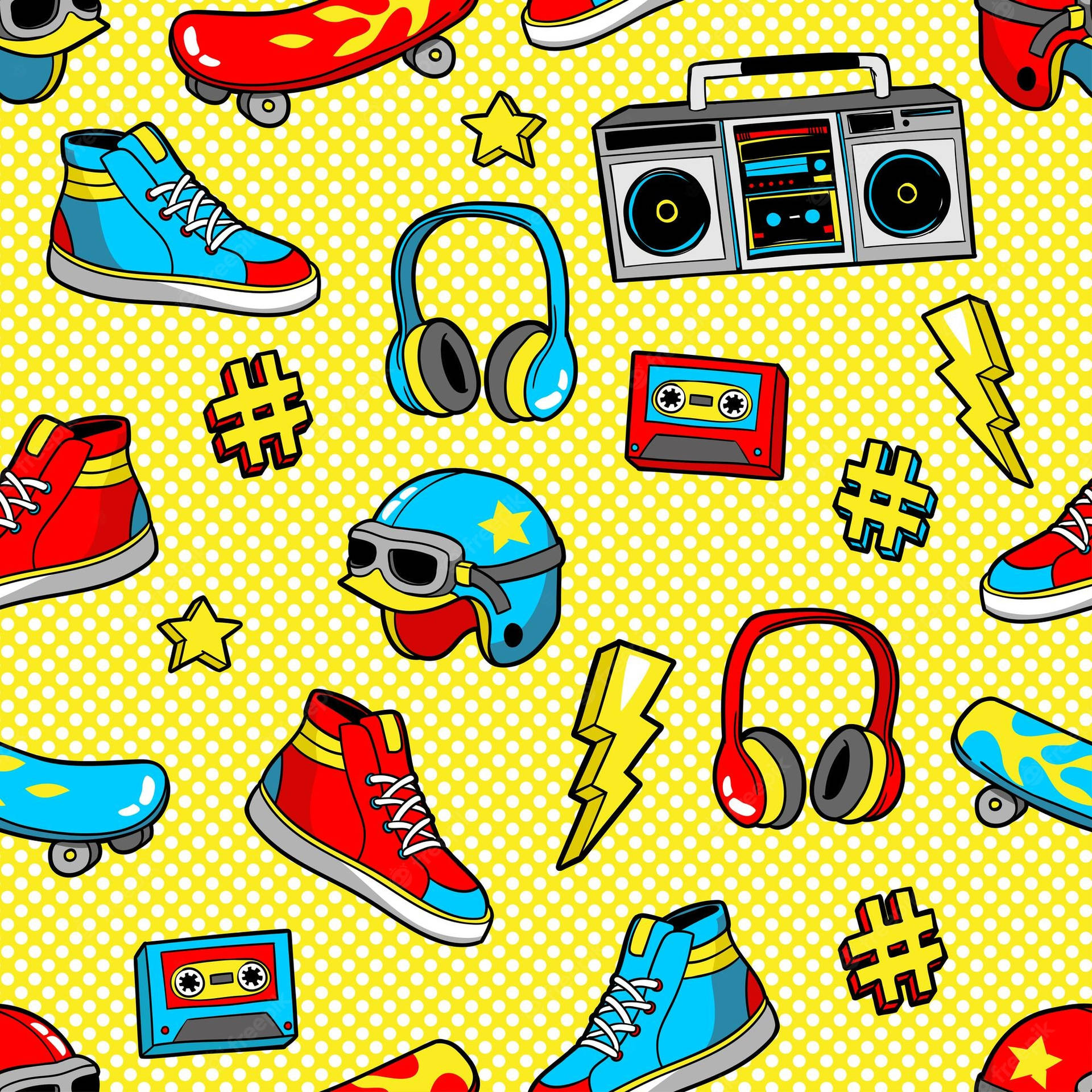 A Seamless Pattern With Various Retro Items