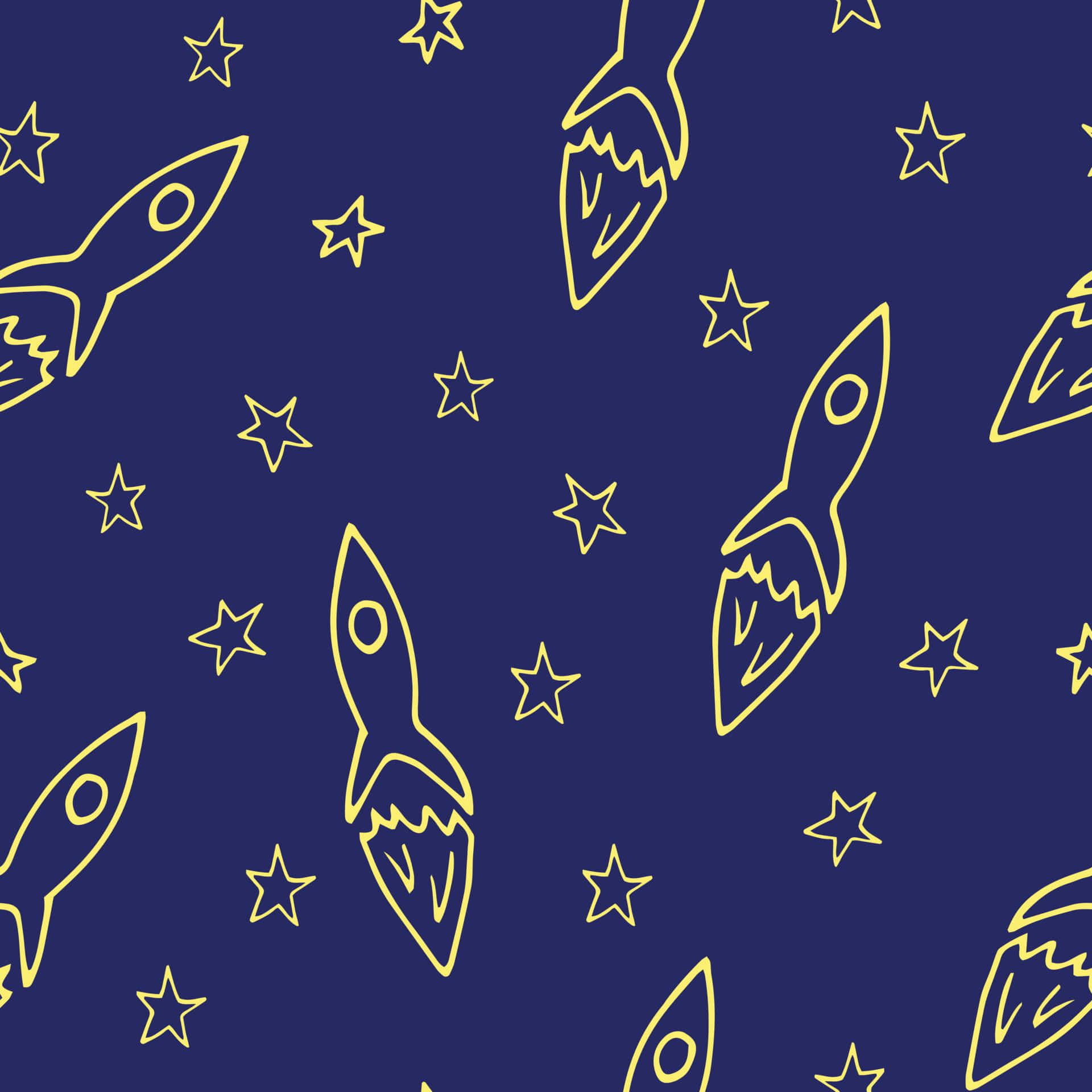 A Seamless Pattern With Yellow Rockets And Stars Background