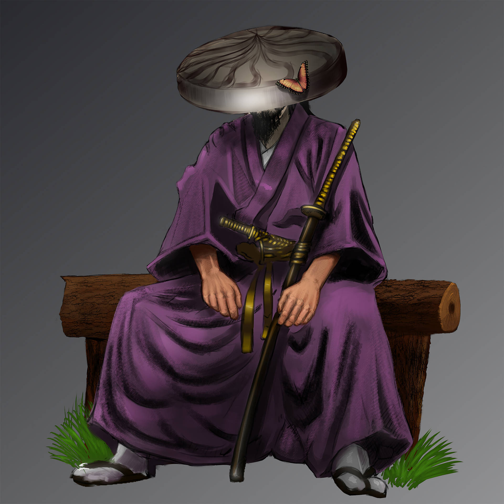 A Seated And Noble Samurai With A Fierce Look