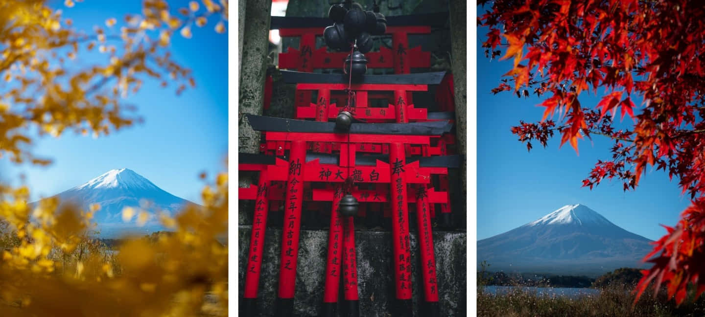 A Serene And Stunning Sunset Over A Japanese Mountain Background