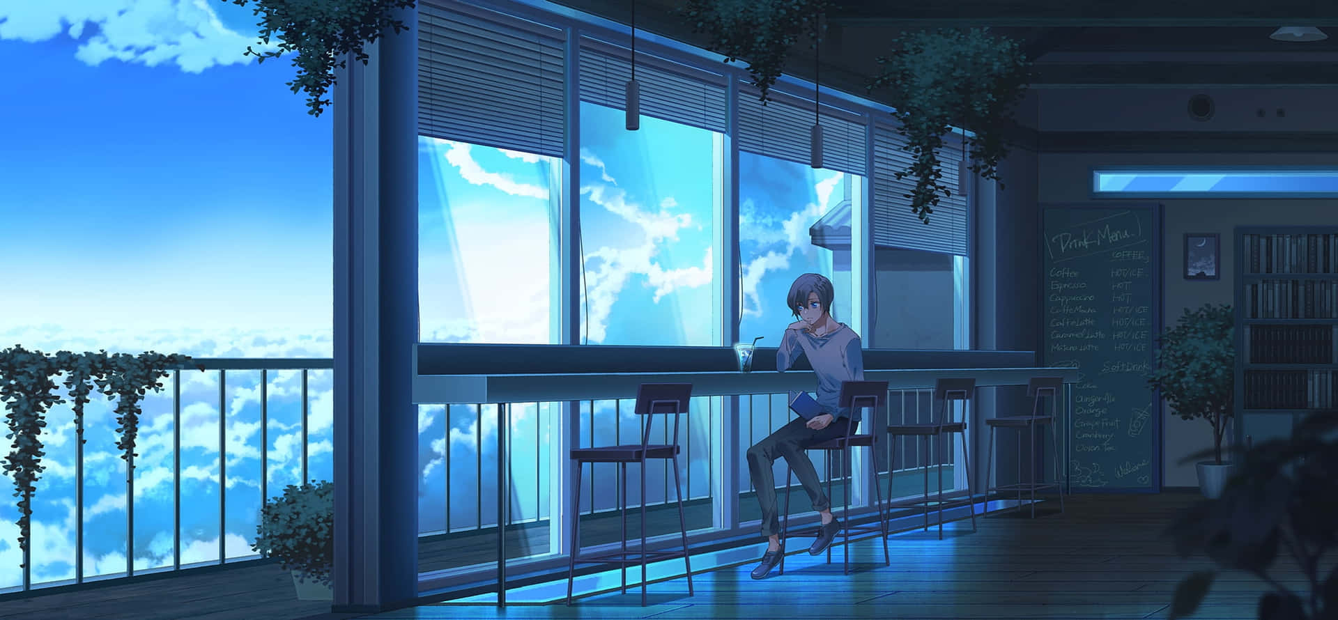 A Serene Anime Cafe Scene Background