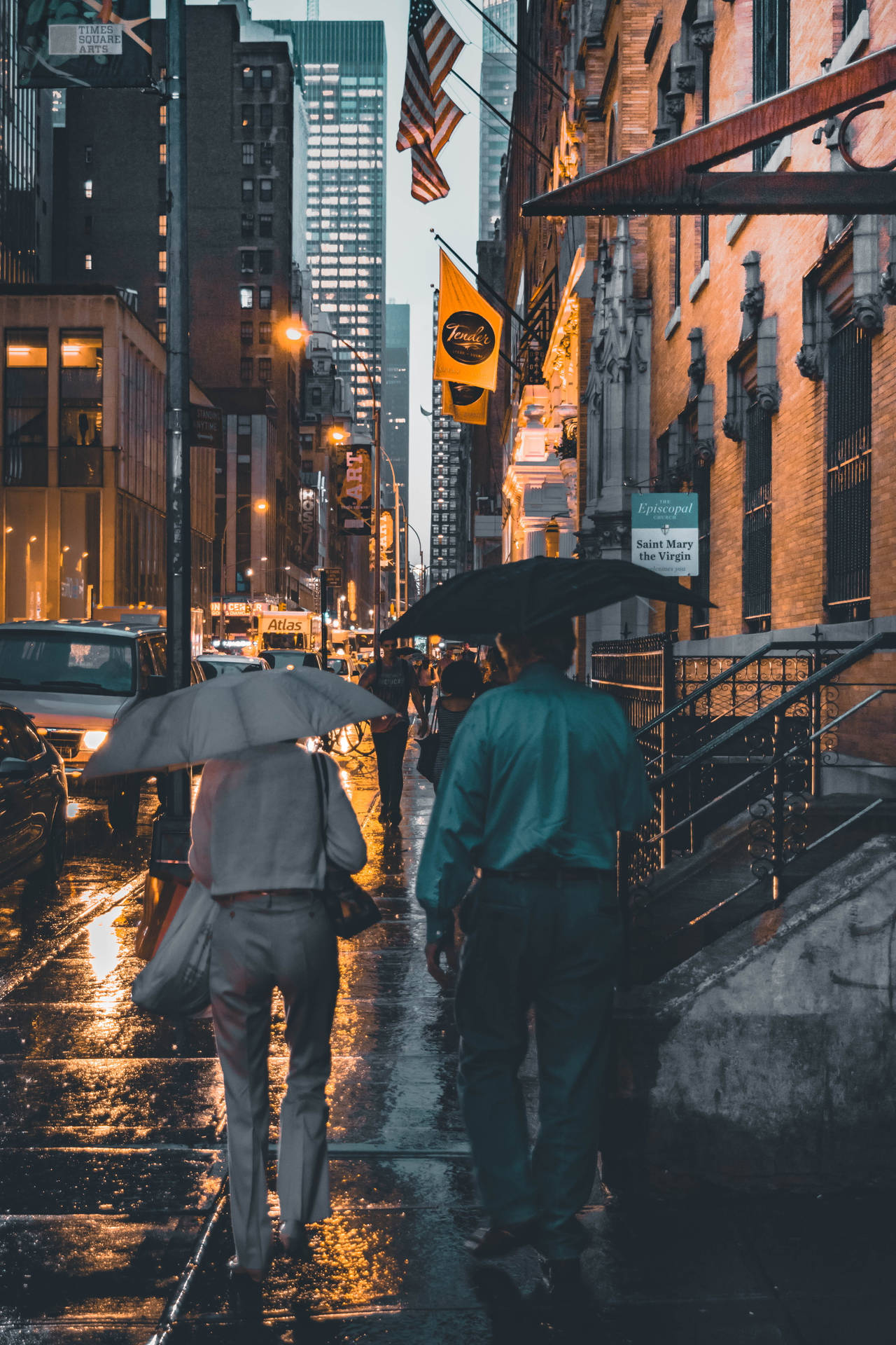 A Serene Moment Of Togetherness In The Rain Background