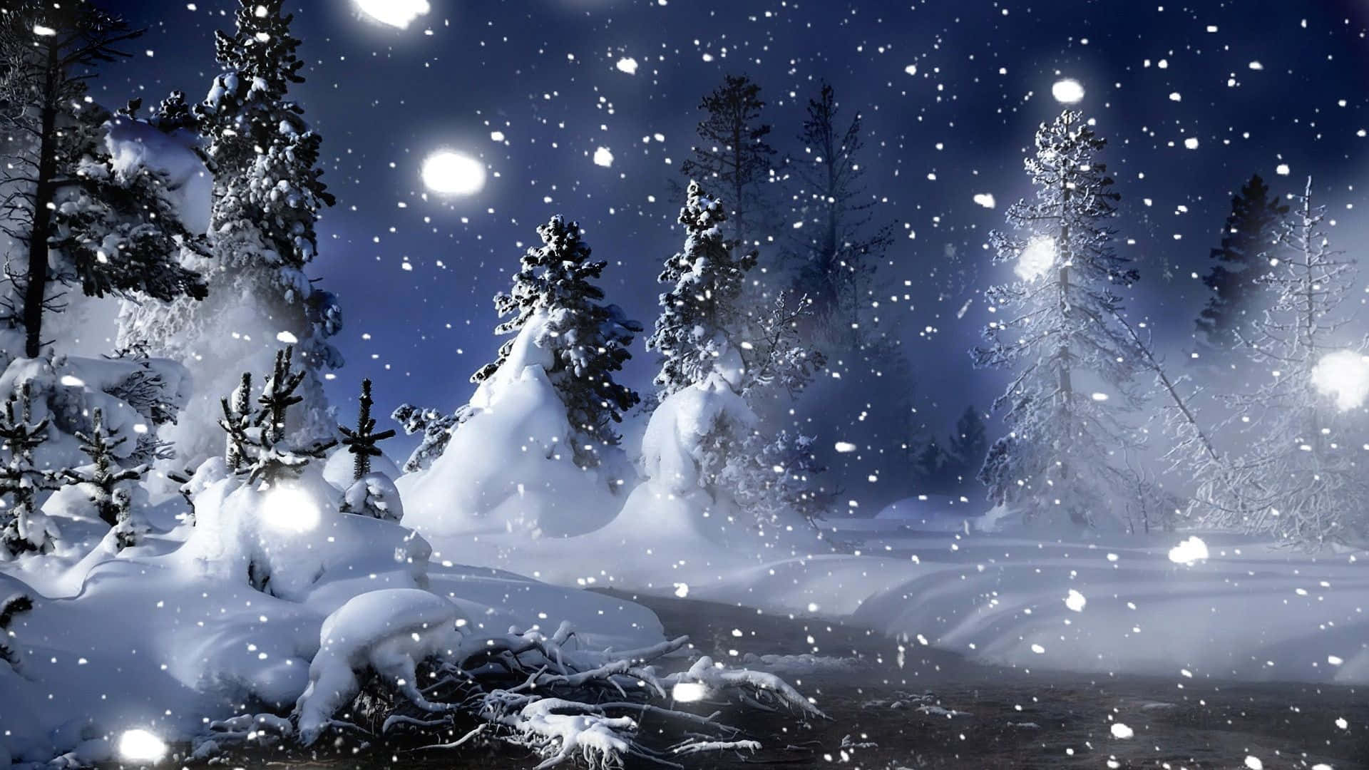 A Serene Winter Scene Of Snowfall. Background