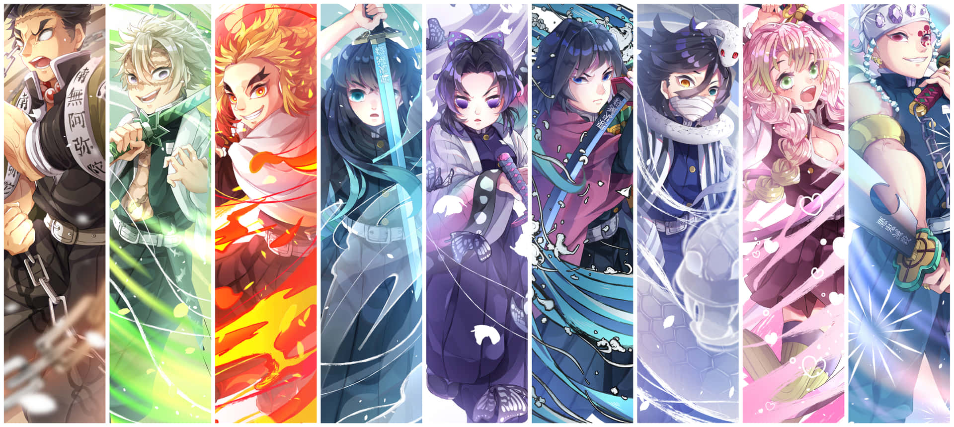 A Series Of Anime Characters In Different Colors Background