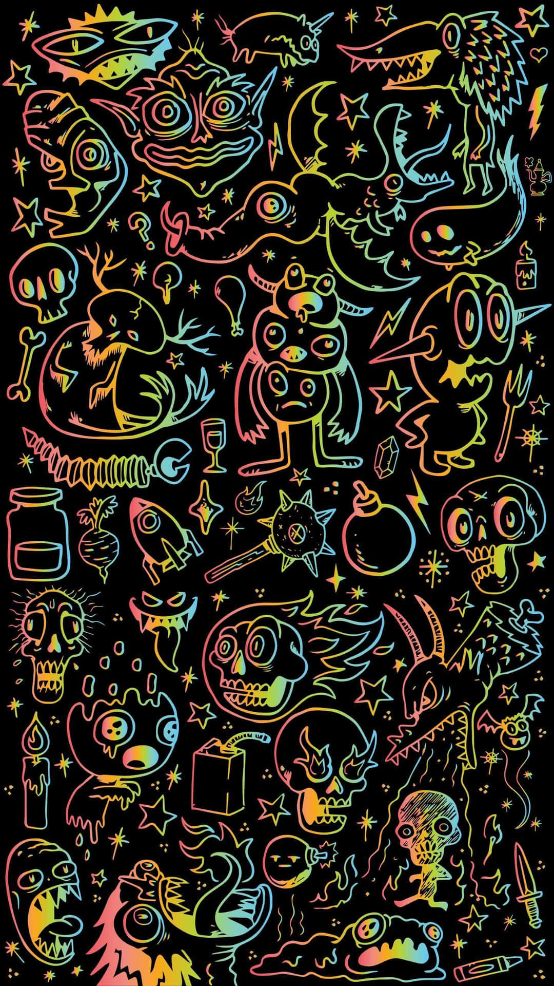 A Set Of Colorful Doodles On A Black Background