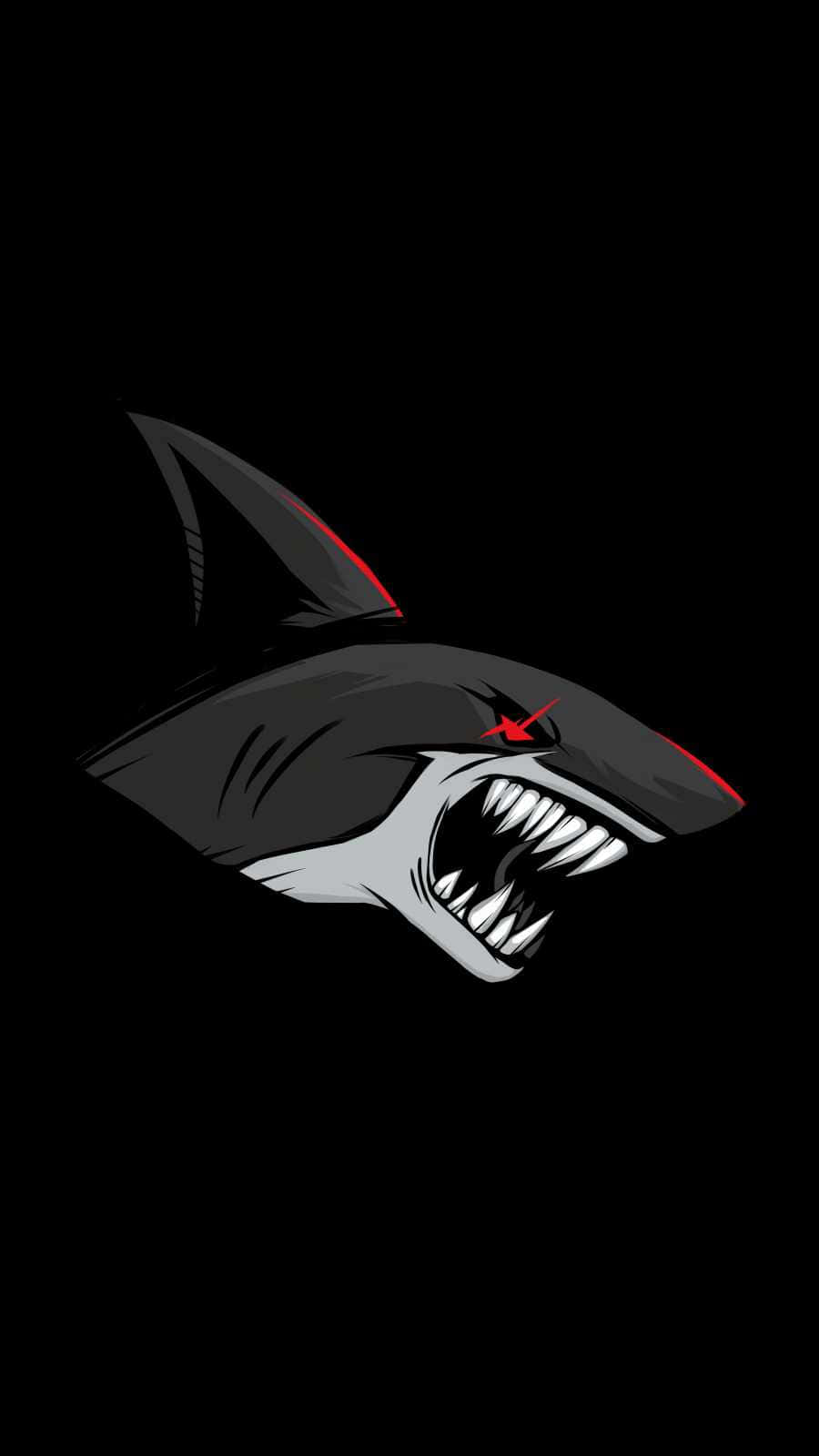 A Shark With A Red Mouth On A Black Background Background