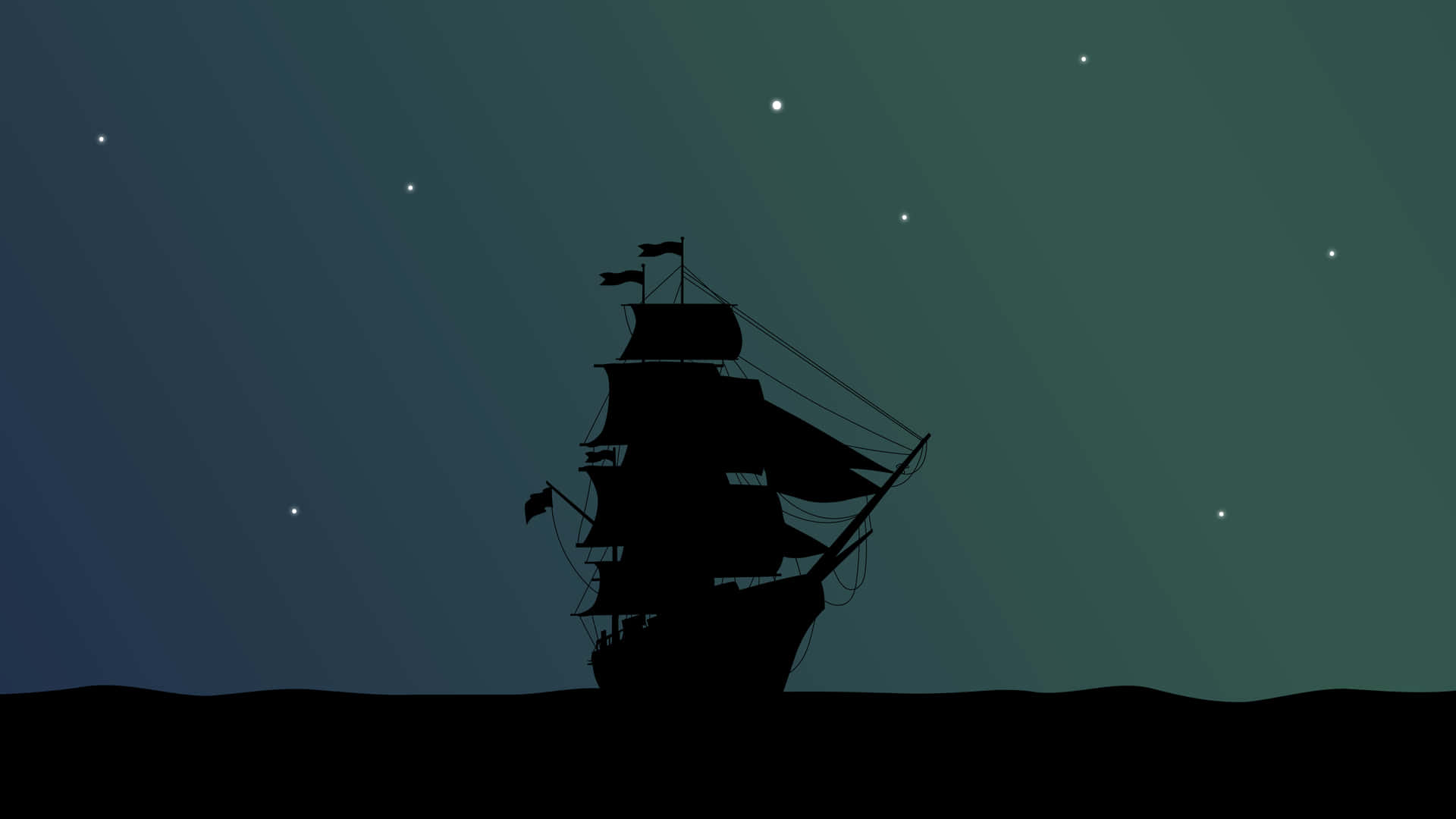 A Ship Silhouetted In The Night Sky