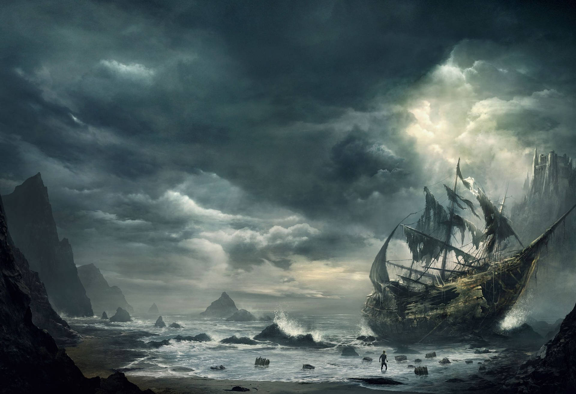 A Shipwrecked Pirate Ship Background