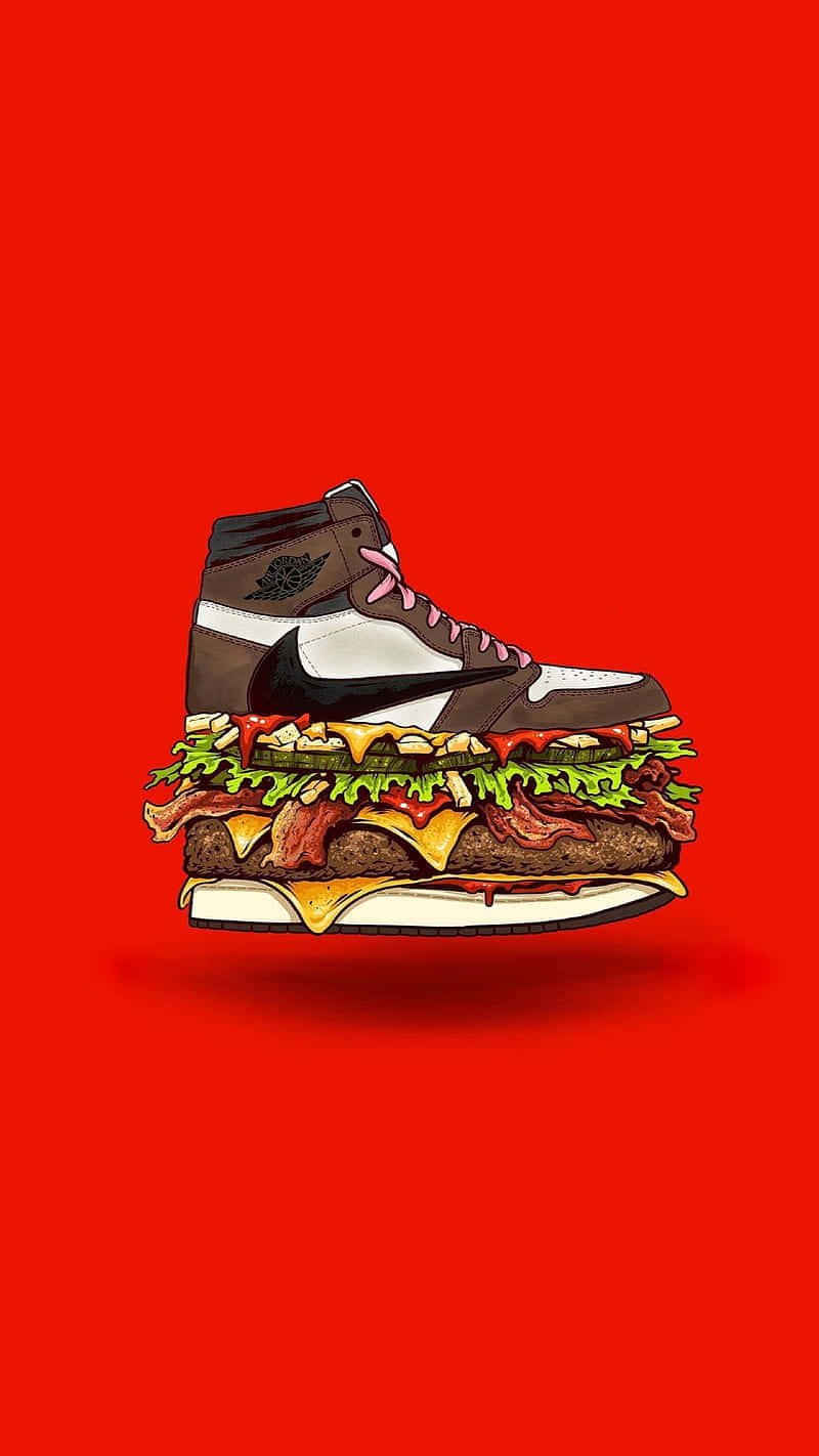 A Shoe With A Hamburger On Top Of It Background