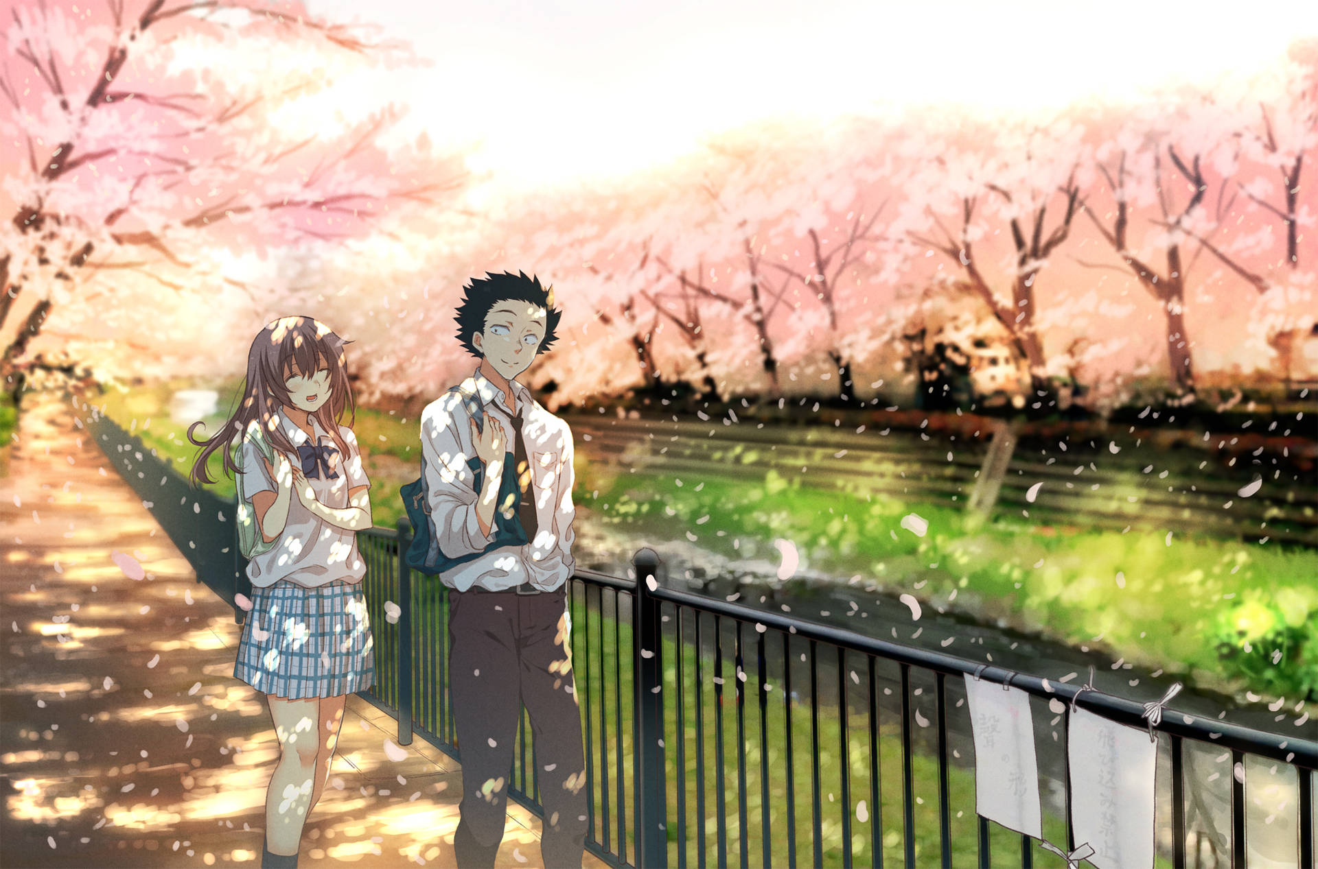 A Silent Voice Couple At Creek Background