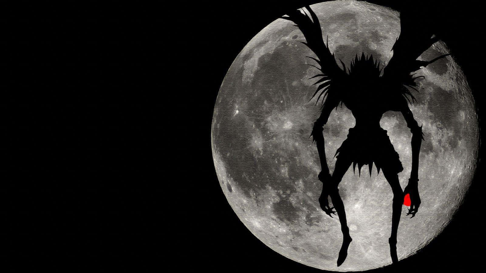 A Silhouette Of A Demon Standing In Front Of The Moon Background