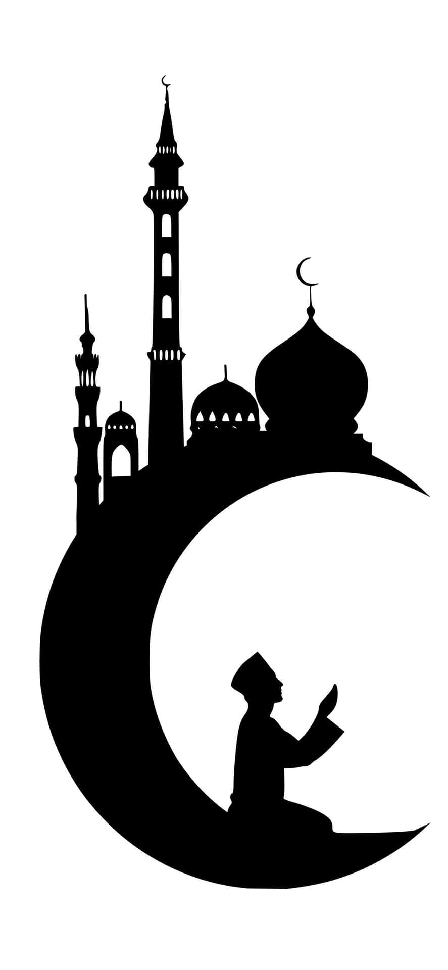 A Silhouette Of A Man Praying In Front Of A Mosque Background