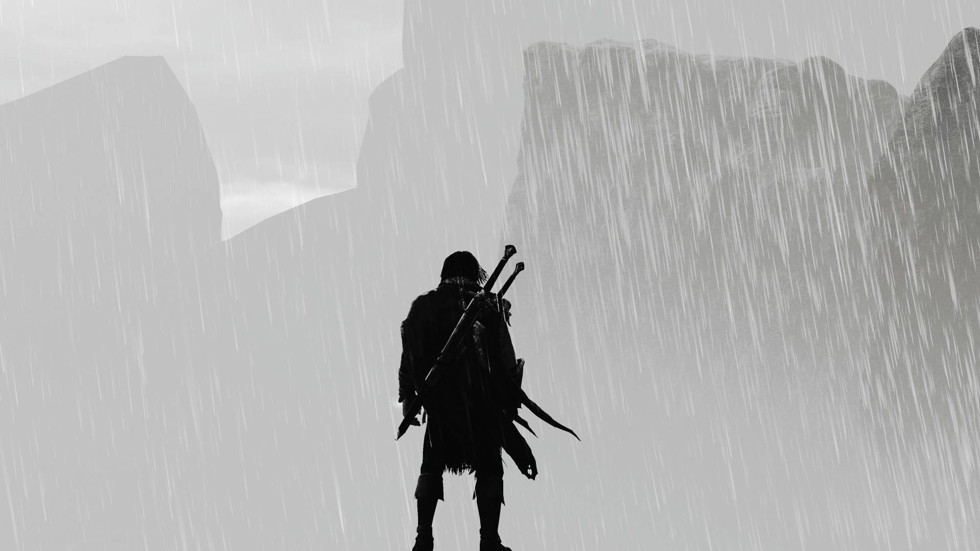 A Silhouette Of A Man Standing In The Rain Background