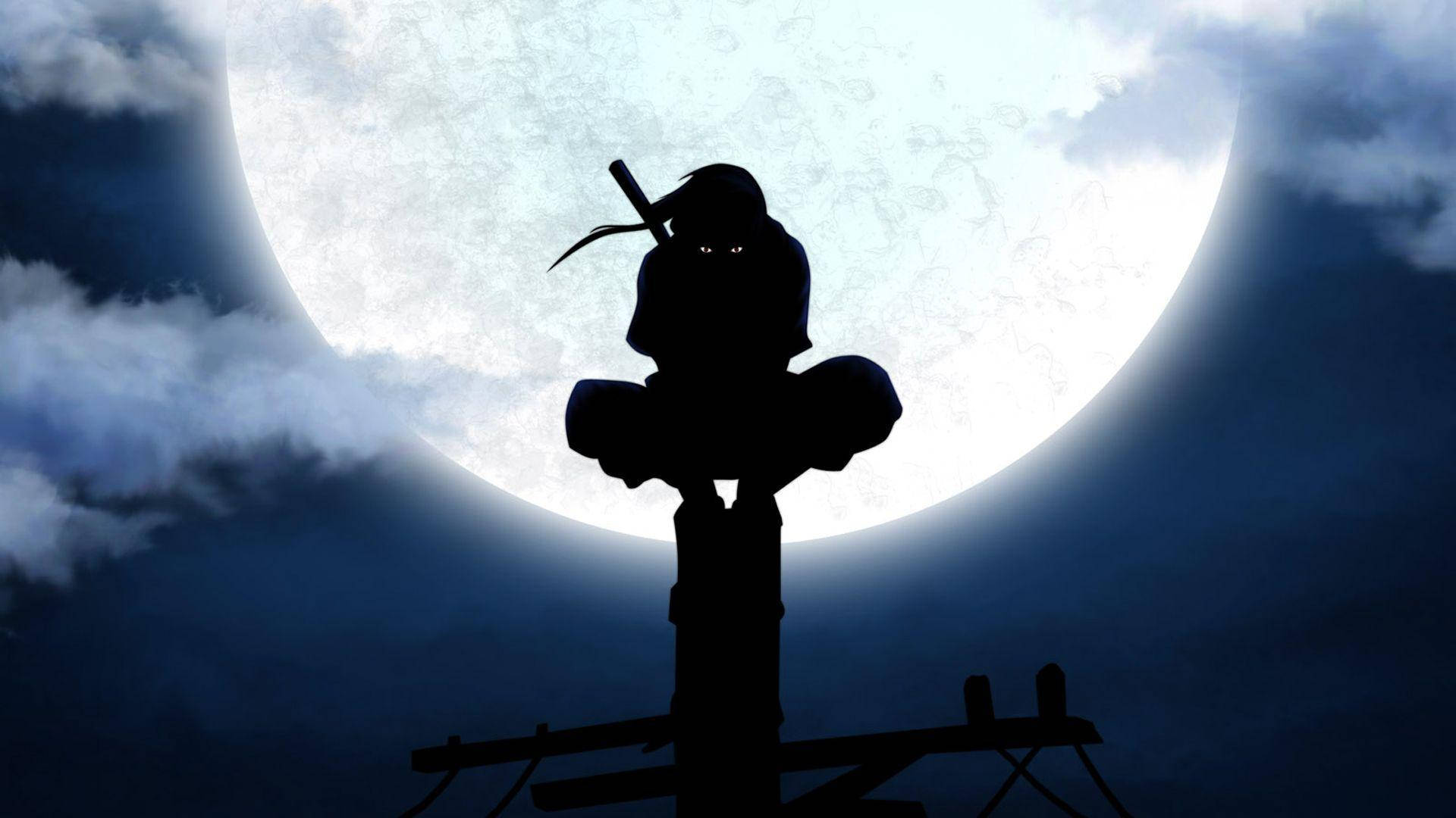 A Silhouette Of A Man Standing On A Pole With A Full Moon Behind Him Background