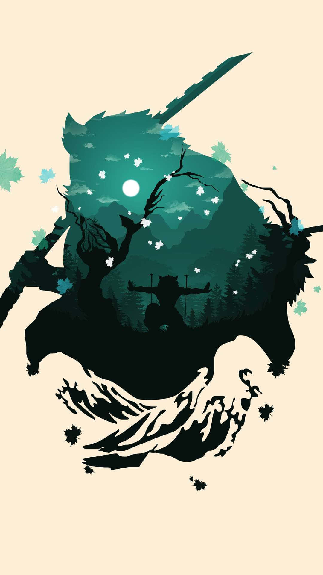 A Silhouette Of A Man With A Sword In The Water Background