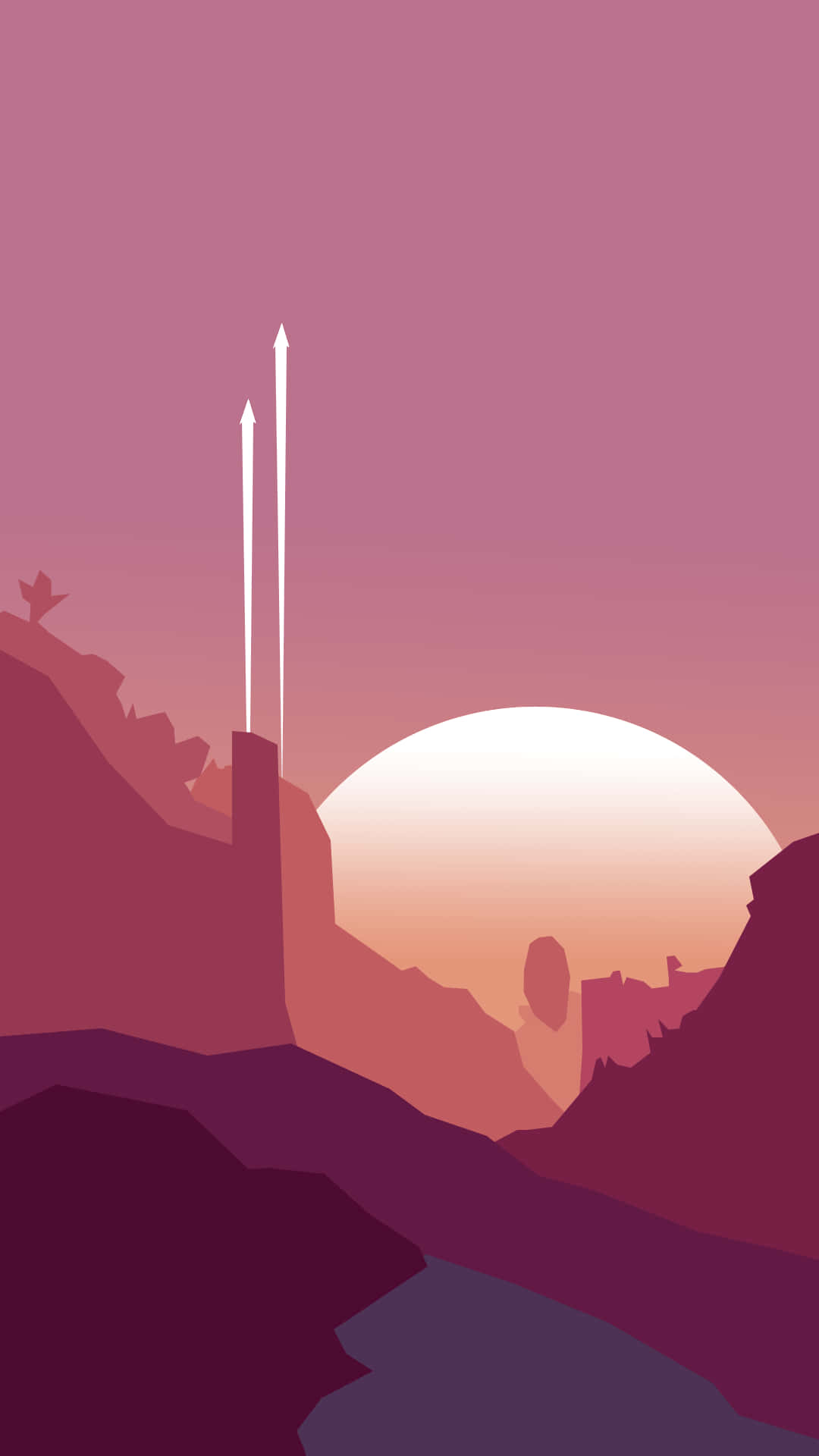 A Silhouette Of A Mountain With A Sunset Background