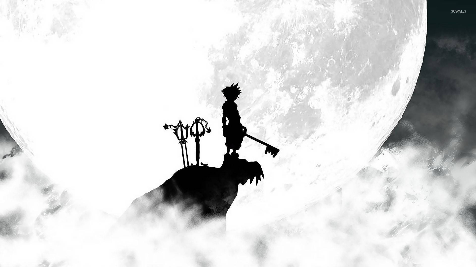 A Silhouette Of A Person Standing On Top Of A Mountain Background