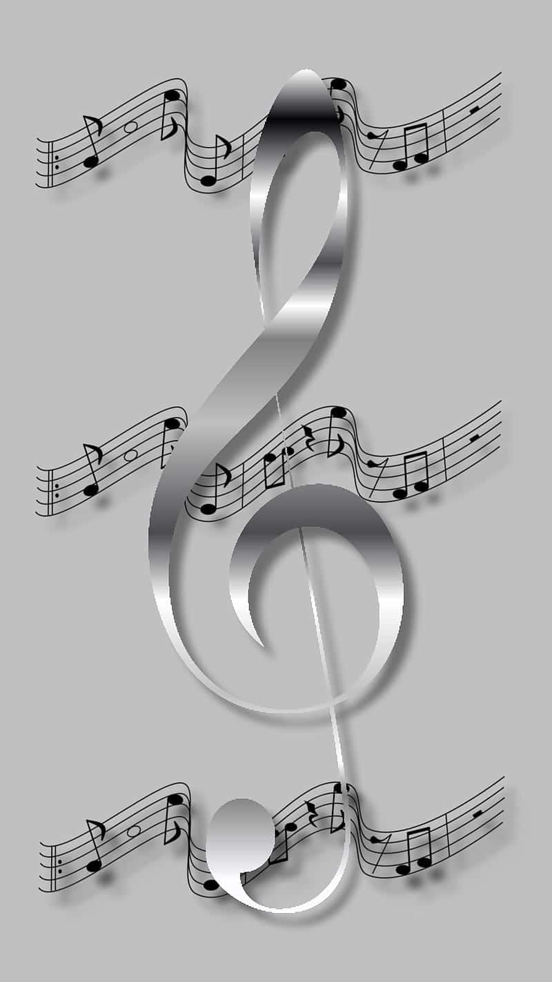 A Silver Musical Note With Music Notes On A Gray Background Background