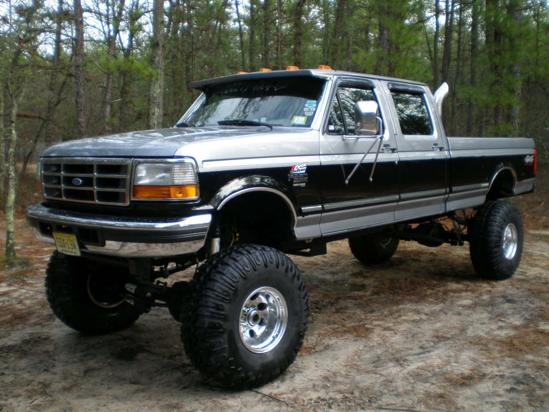 A Silver Truck Parked In The Woods