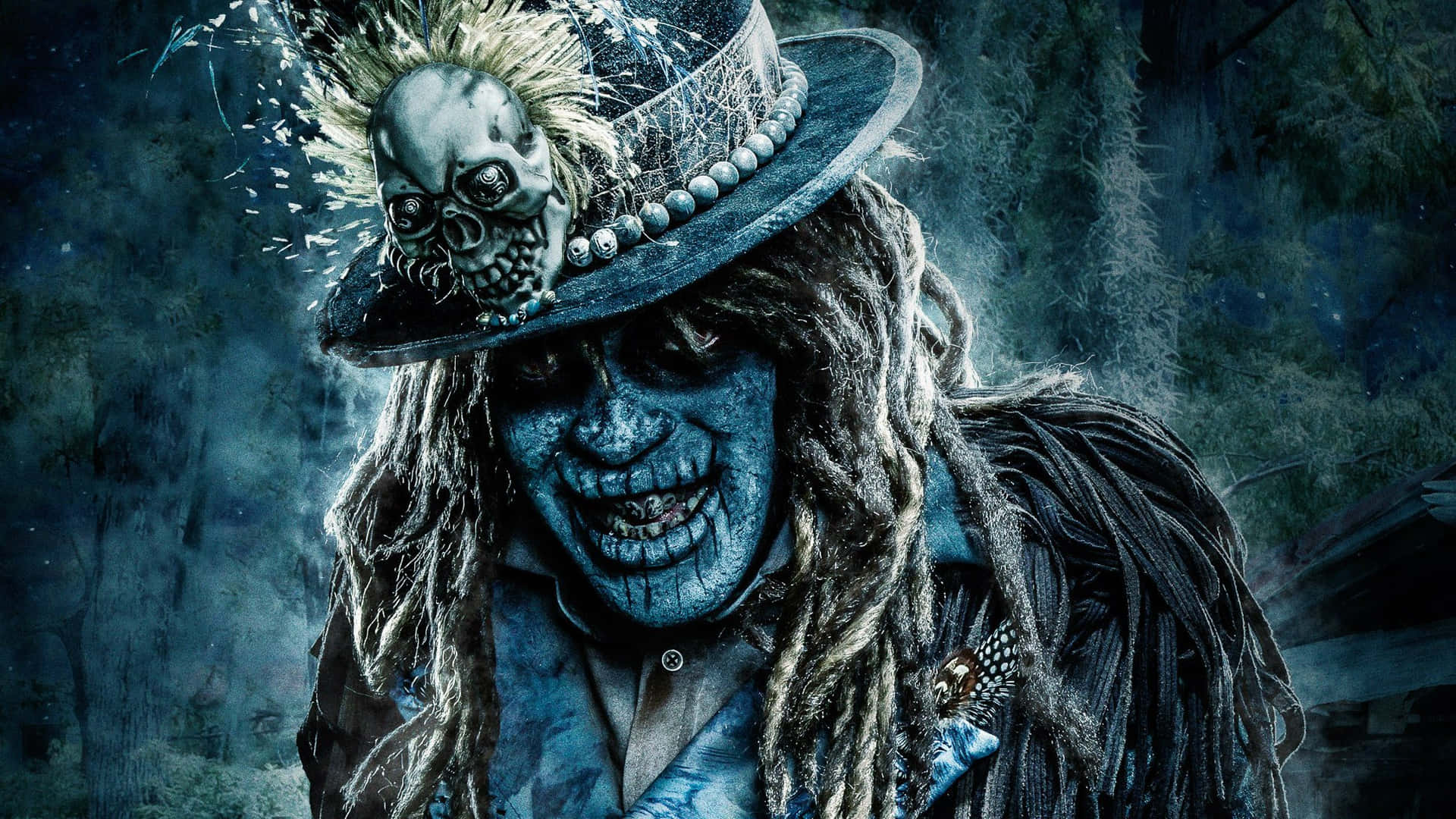 A Sinister Evil Skull Lurks In The Shadows Ready To Strike At Any Moment. Background