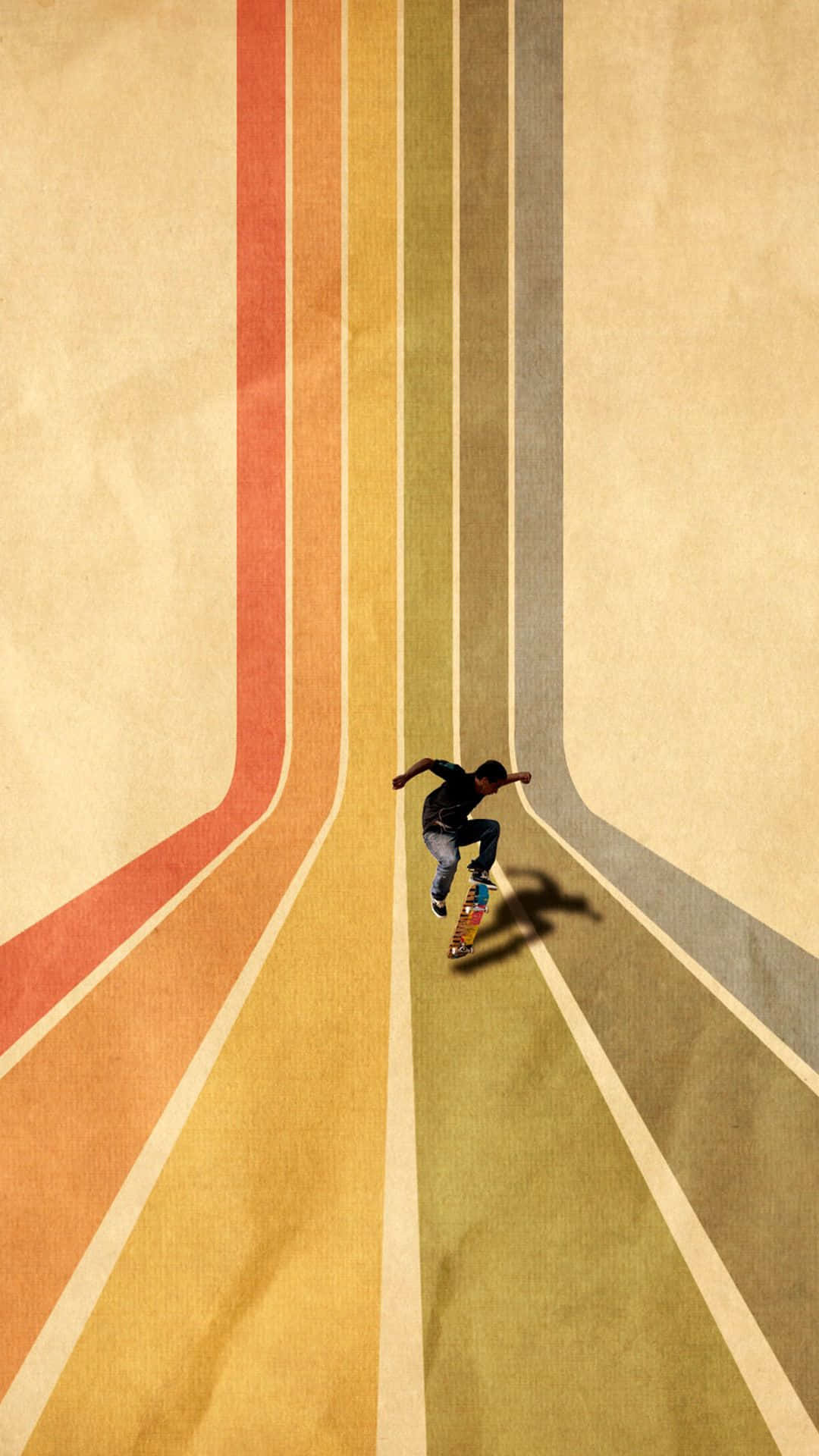 A Skateboarder Is Riding A Skateboard Down A Colorful Stripe Background