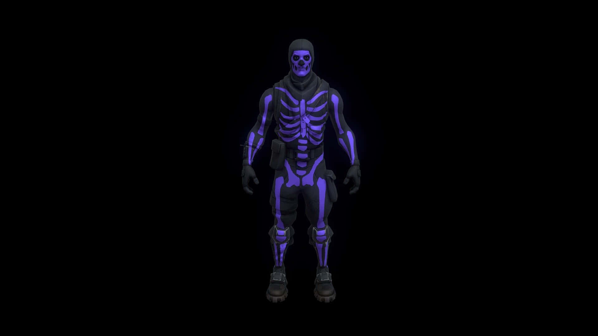 A Skeleton In A Purple Suit Standing On A Black Background Background
