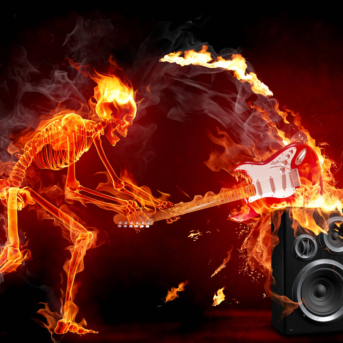 A Skeleton Playing An Electric Guitar Background