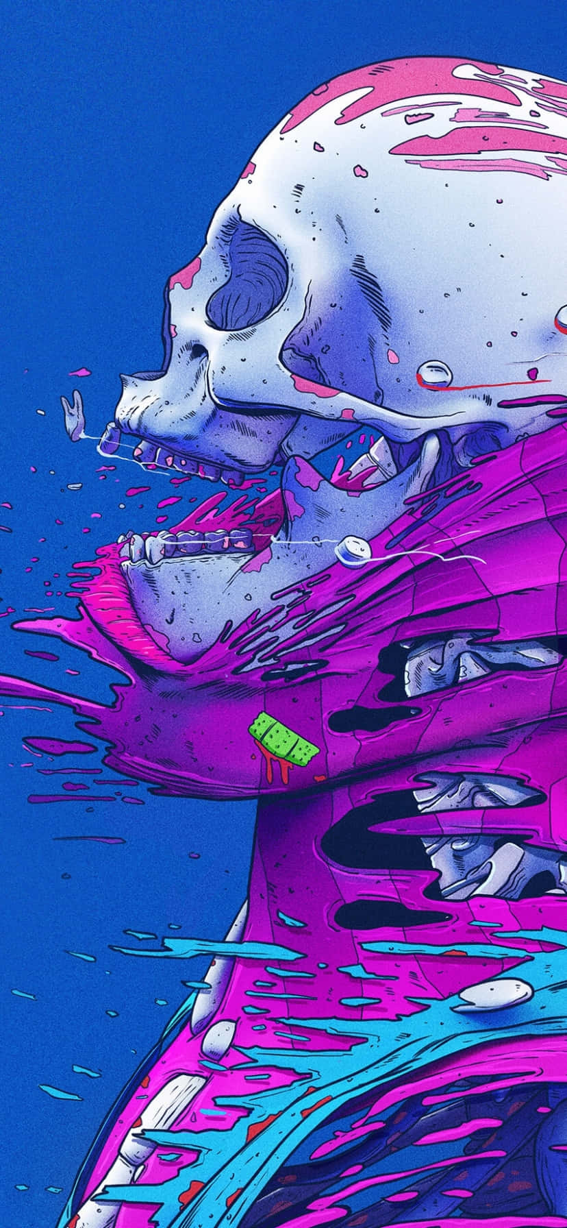 A Skeleton With A Pink And Blue Background Background